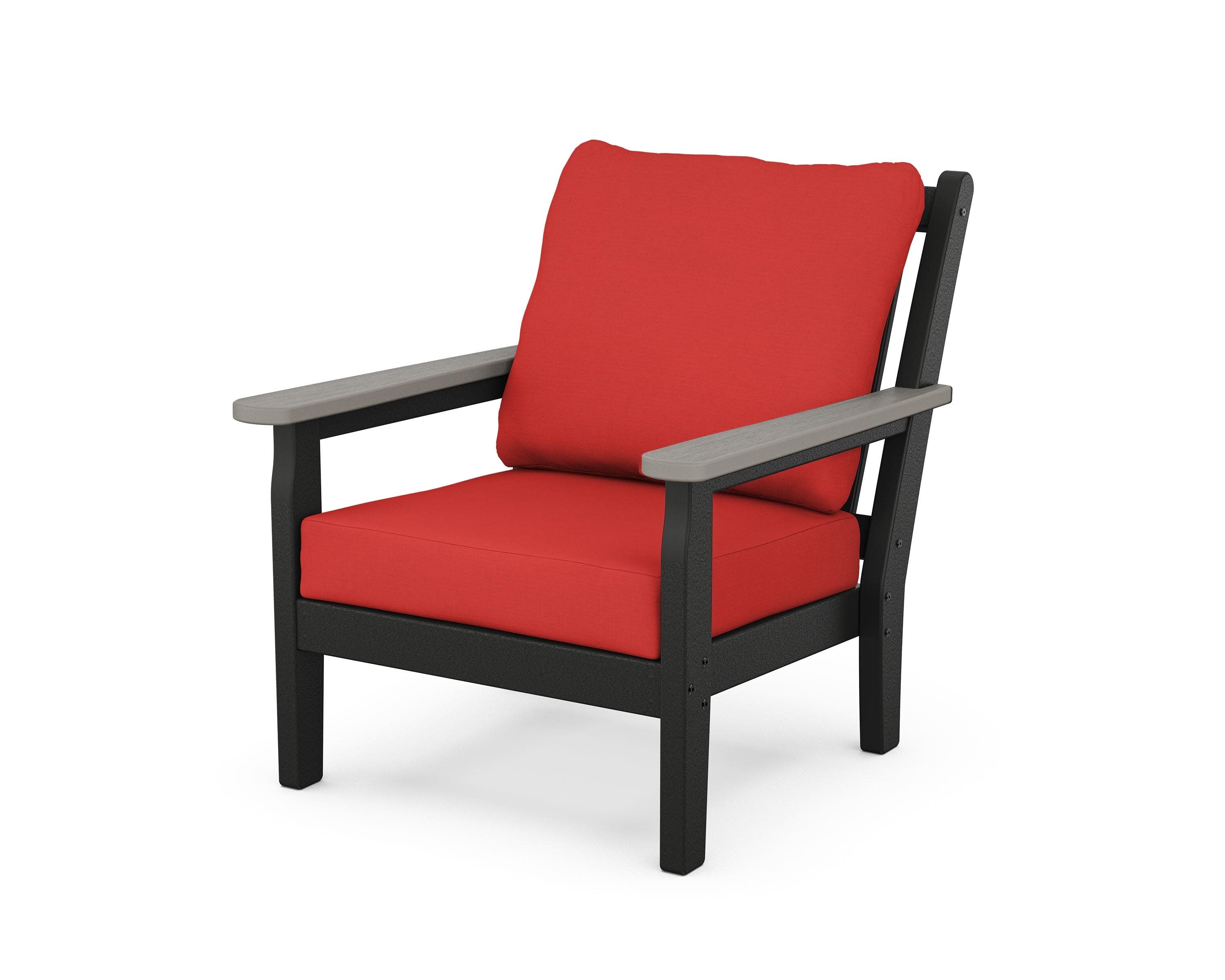 Chippendale Deep Seating Chair in Black / Driftwood / Crimson Linen