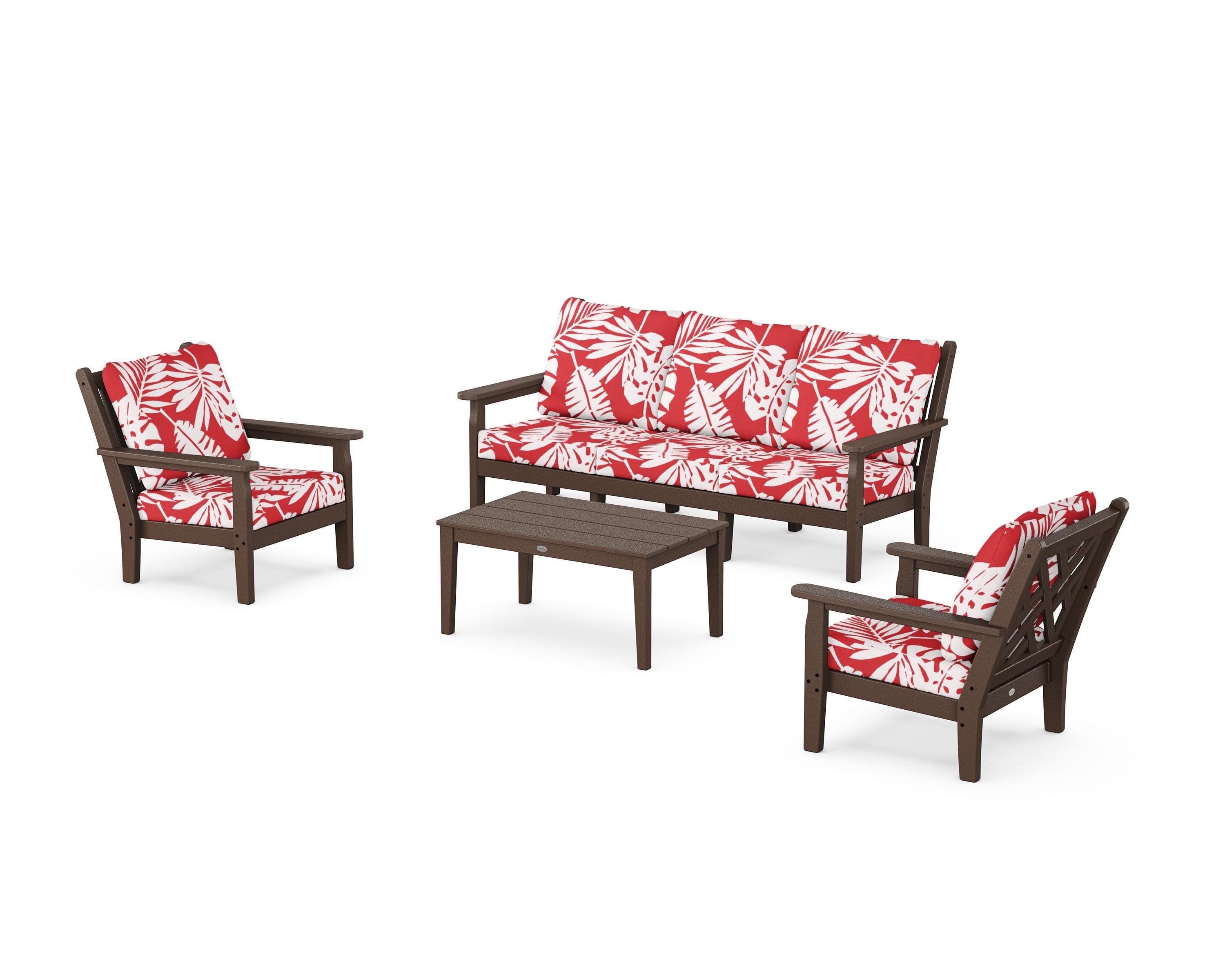 Chippendale 4-Piece Deep Seating Set with Sofa in Mahogany / Leaf Crimson