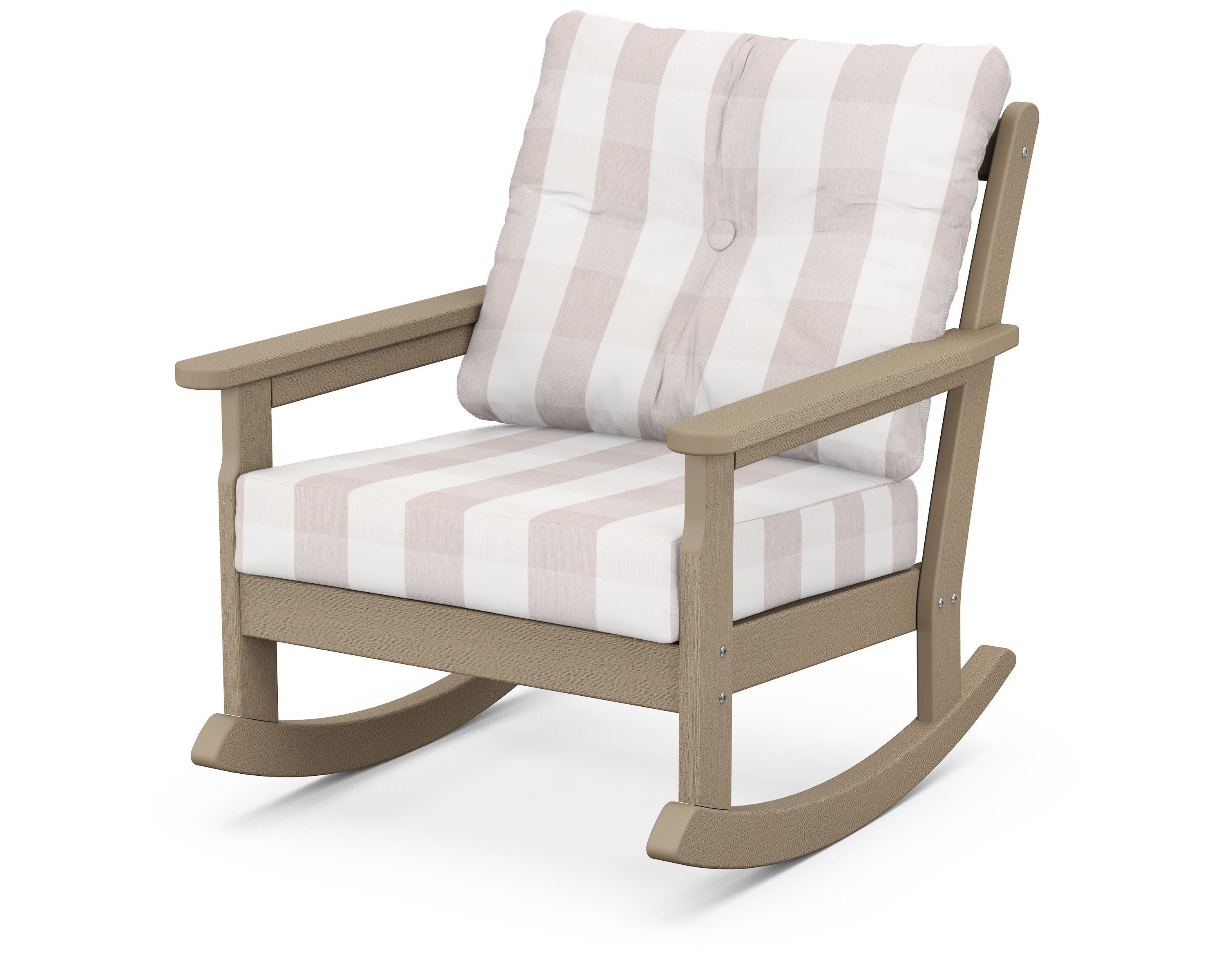 Vineyard Deep Seating Rocking Chair in Vintage Sahara / Buffalo Plaid Dune Burlap