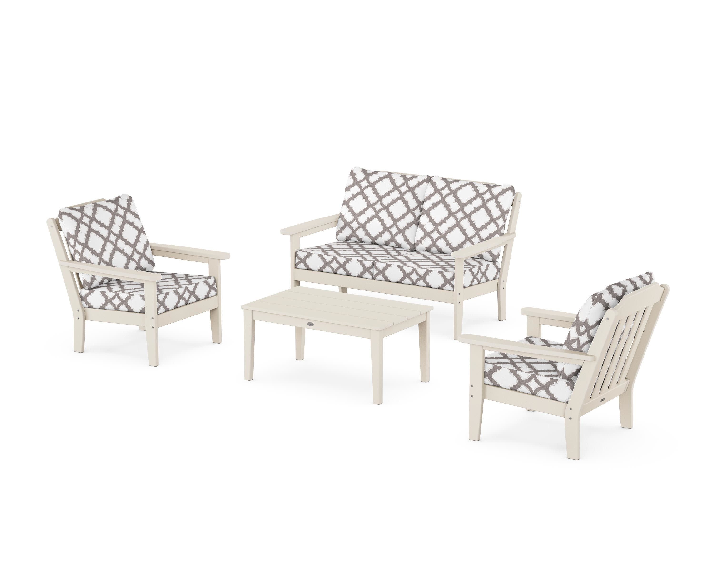 Cottage 4-Piece Deep Seating Set with Loveseat in Sand / Trellis Grey Mist