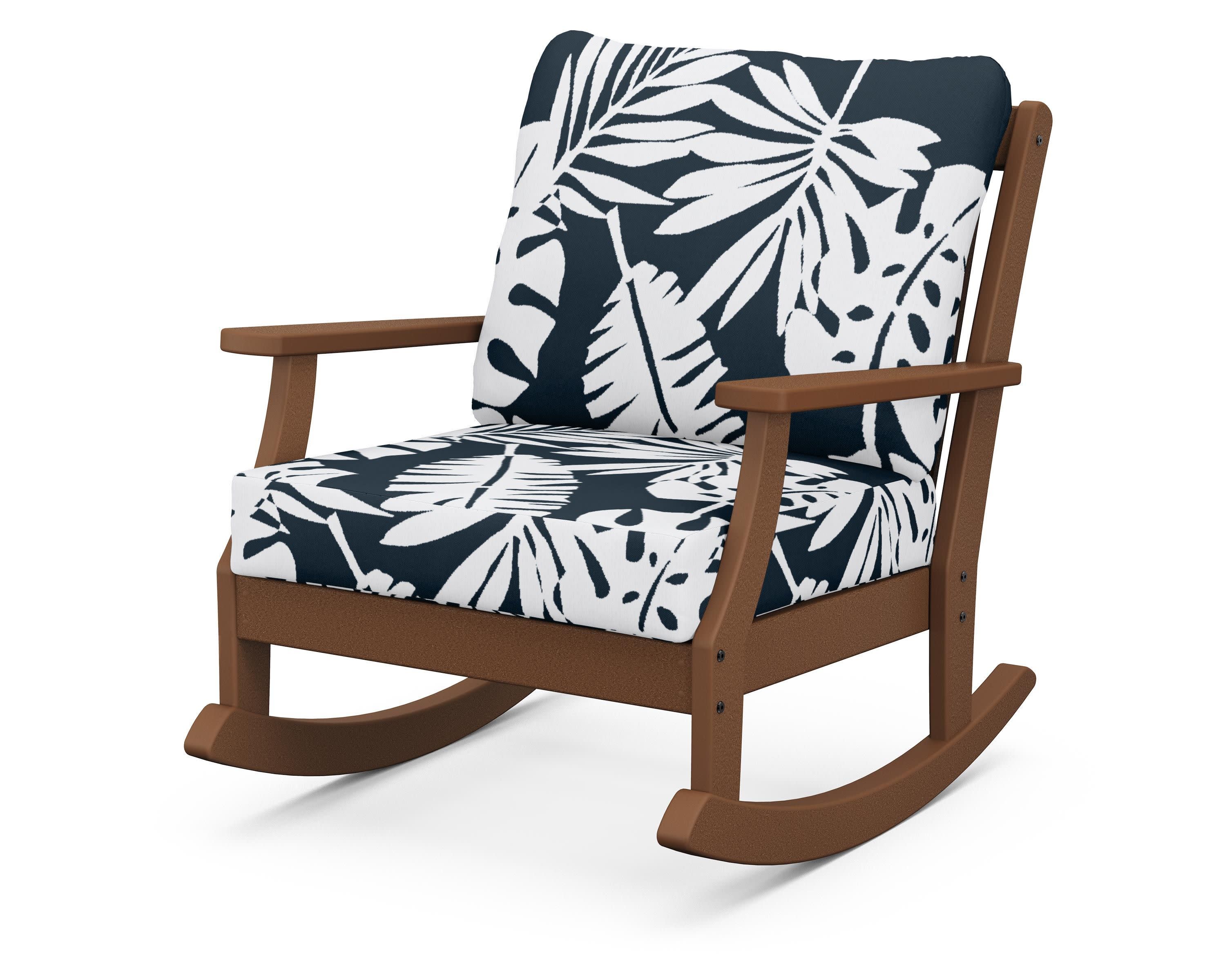 Braxton Deep Seating Rocking Chair in Teak / Leaf Marine Indigo