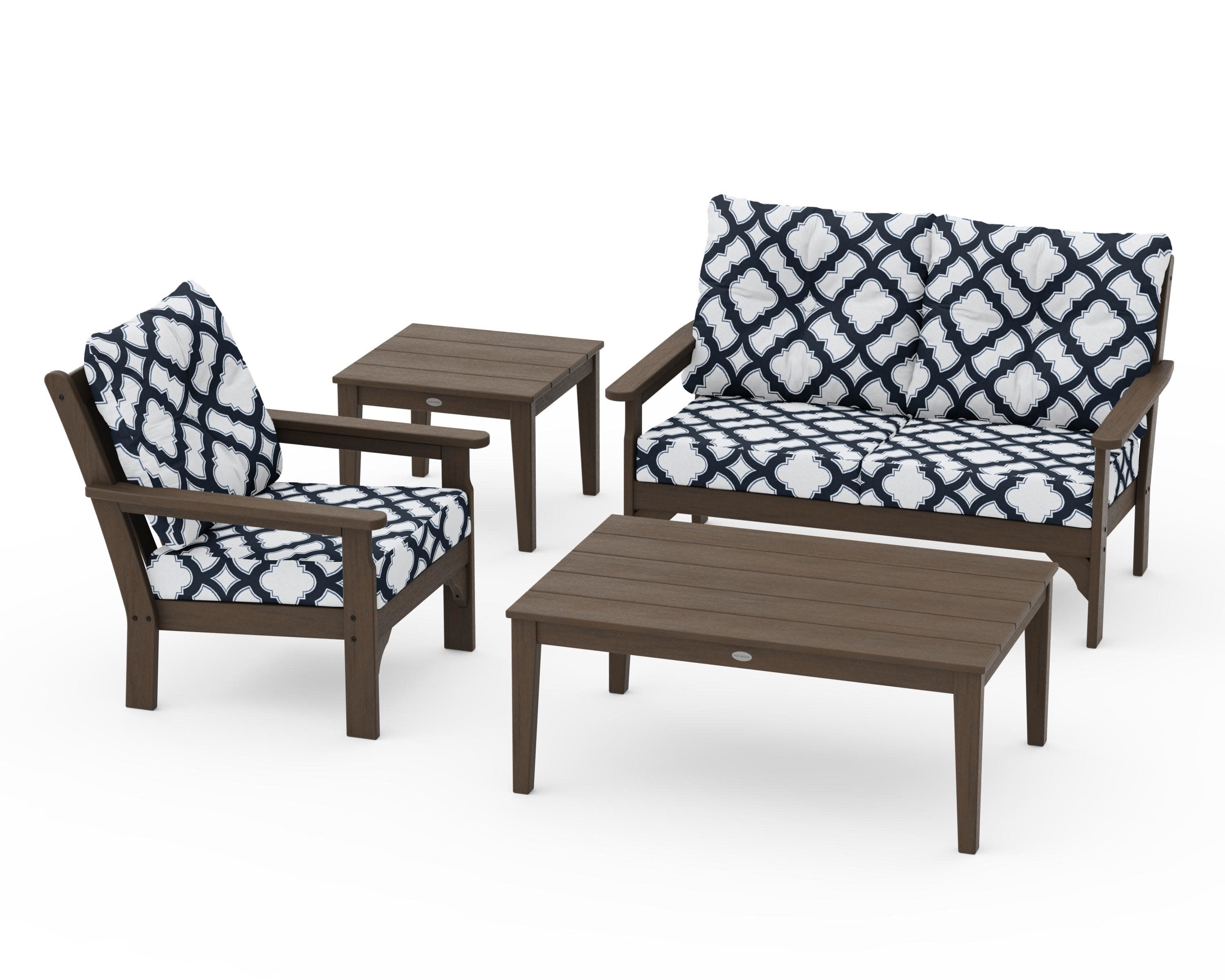 Vineyard 4-Piece Deep Seating Set in Kona / Trellis Marine Indigo