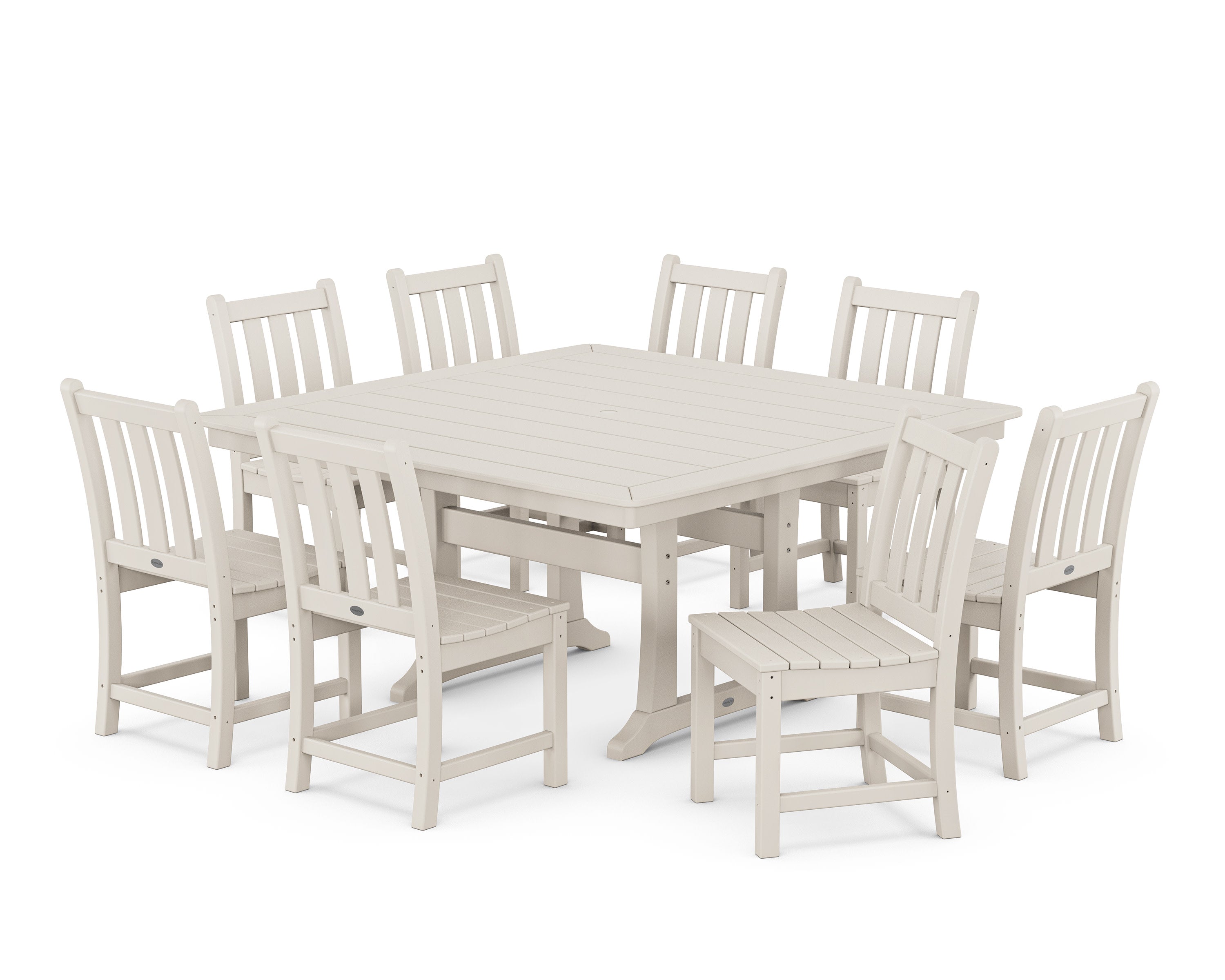 Traditional Garden 9-Piece Nautical Trestle Dining Set in Sand