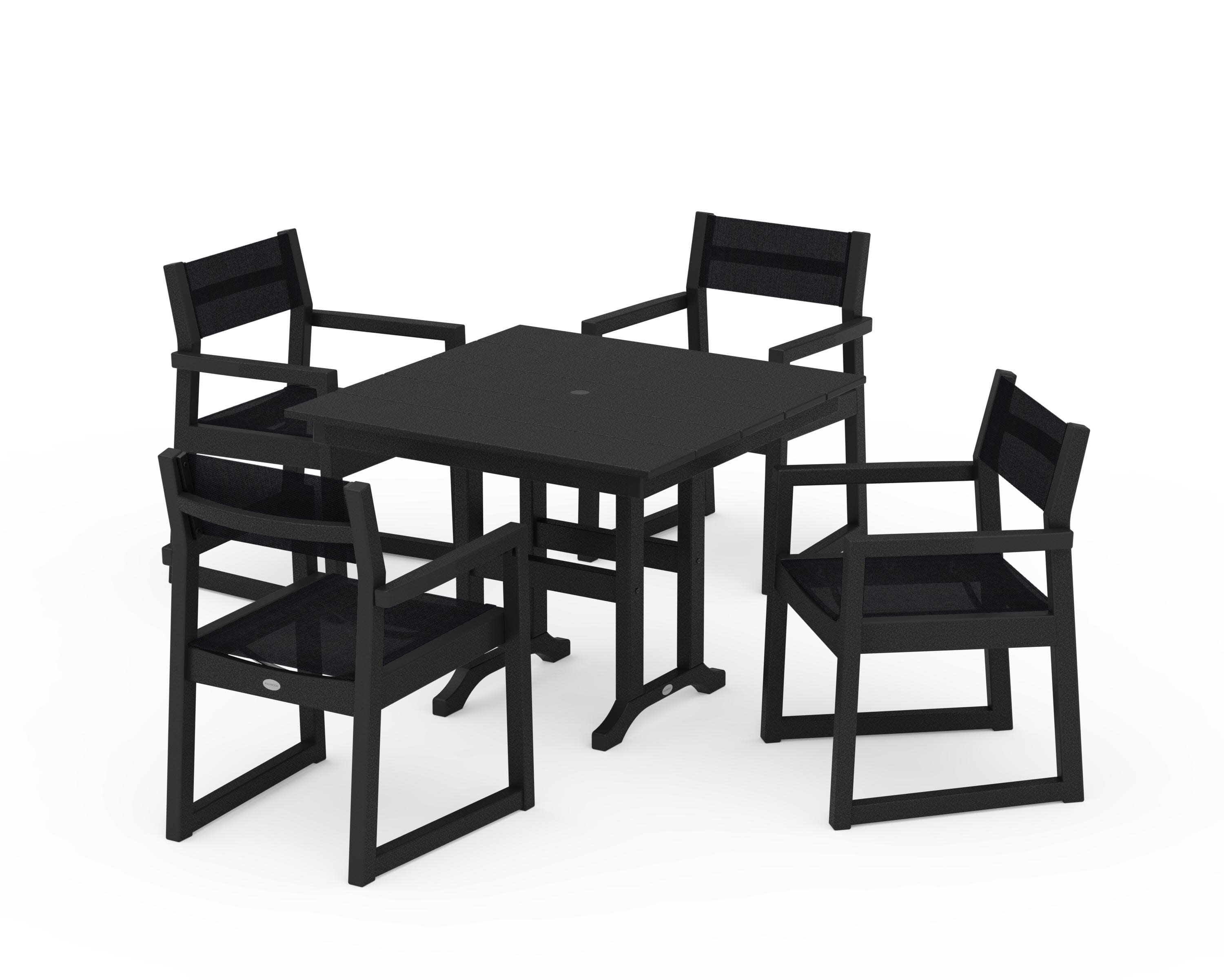 EDGE Sling Arm Chair 5-Piece Farmhouse Dining Set in Black / Black Sling