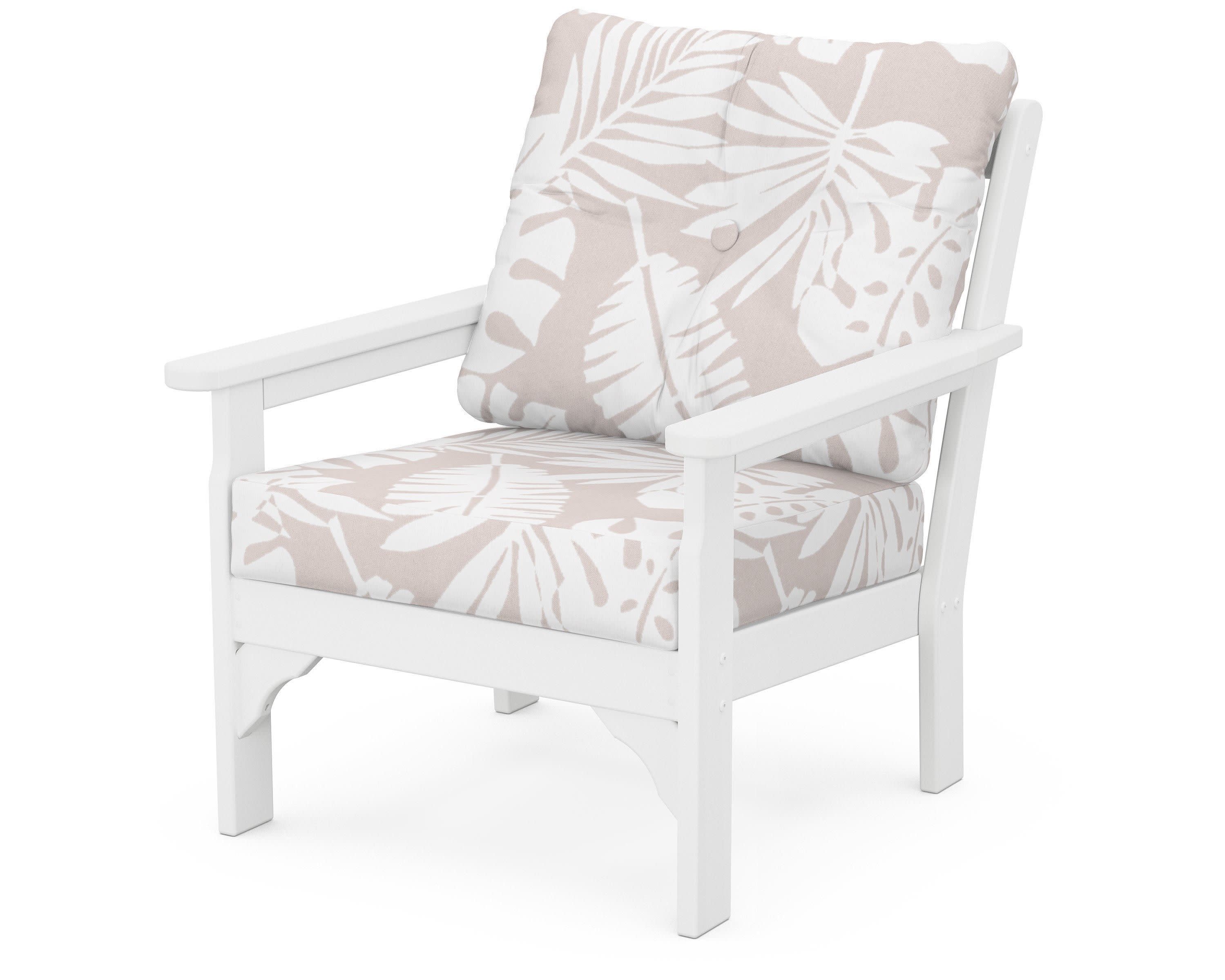 Vineyard Deep Seating Chair in White / Leaf Dune Burlap