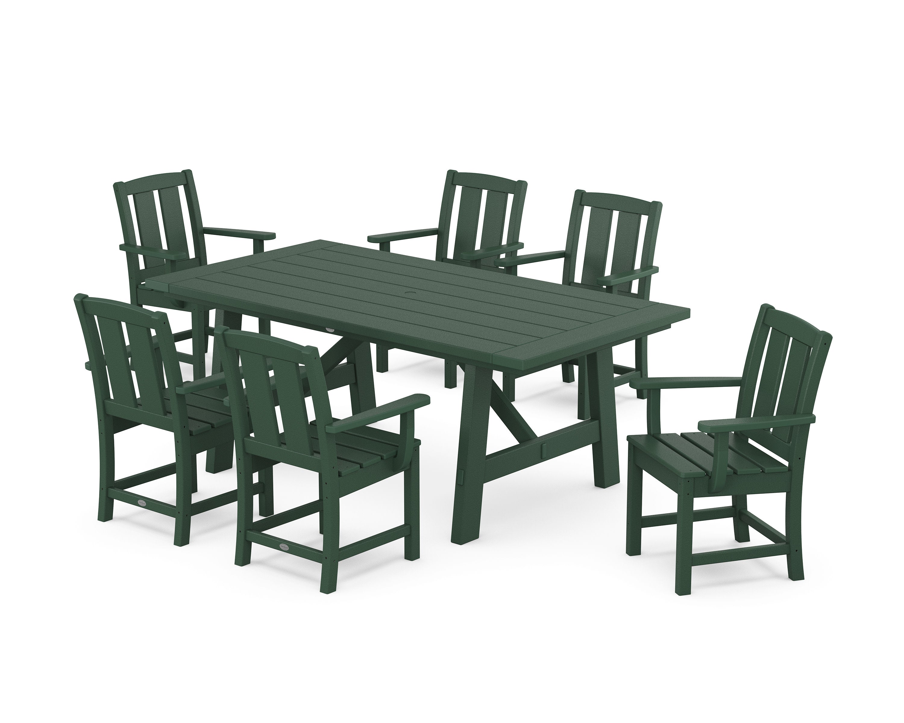 Mission Arm Chair 7-Piece Rustic Farmhouse Dining Set in Green