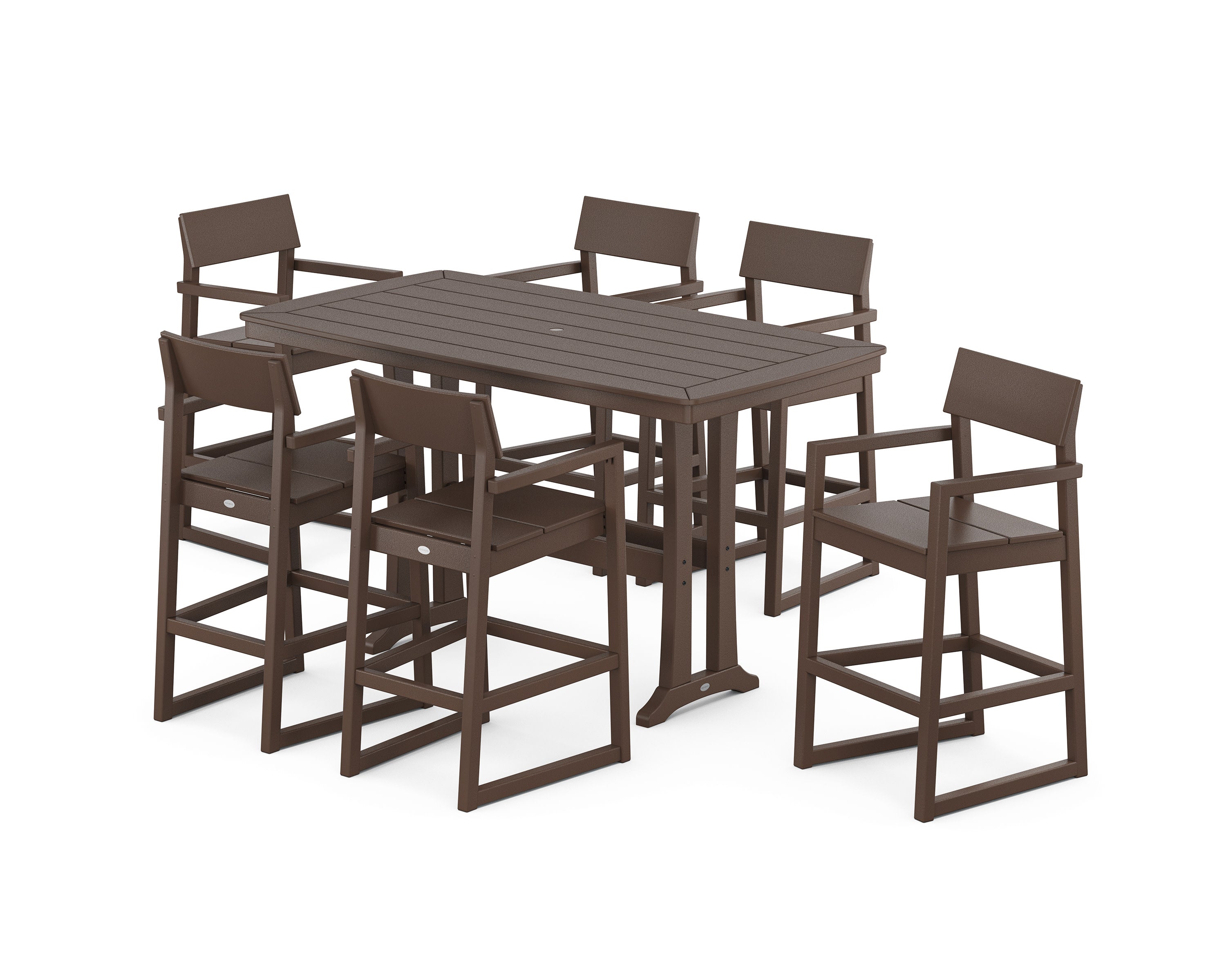 EDGE Arm Chair 7-Piece Bar Set with Trestle Legs in Mahogany