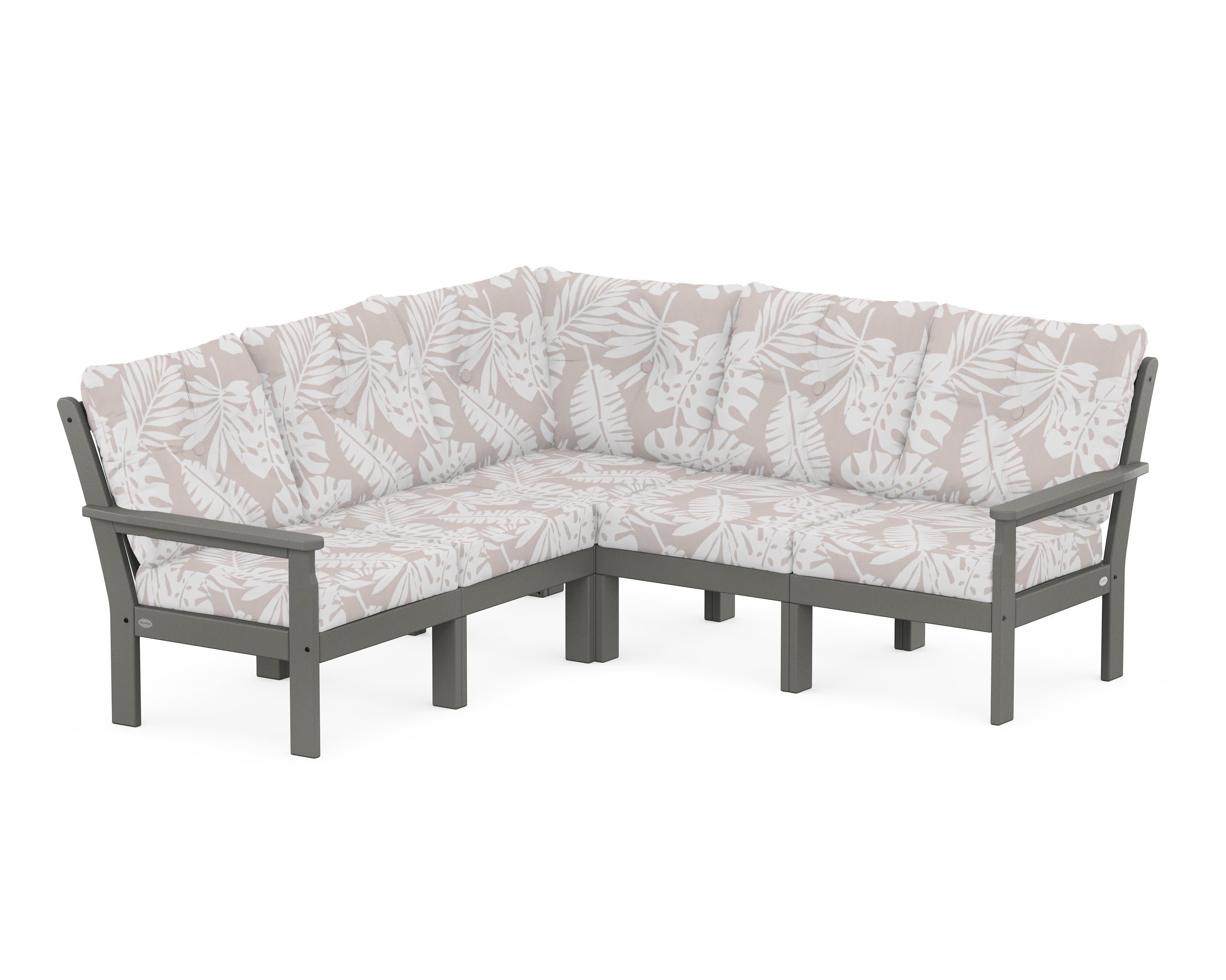 Vineyard 5-Piece Sectional in Slate Grey / Leaf Dune Burlap