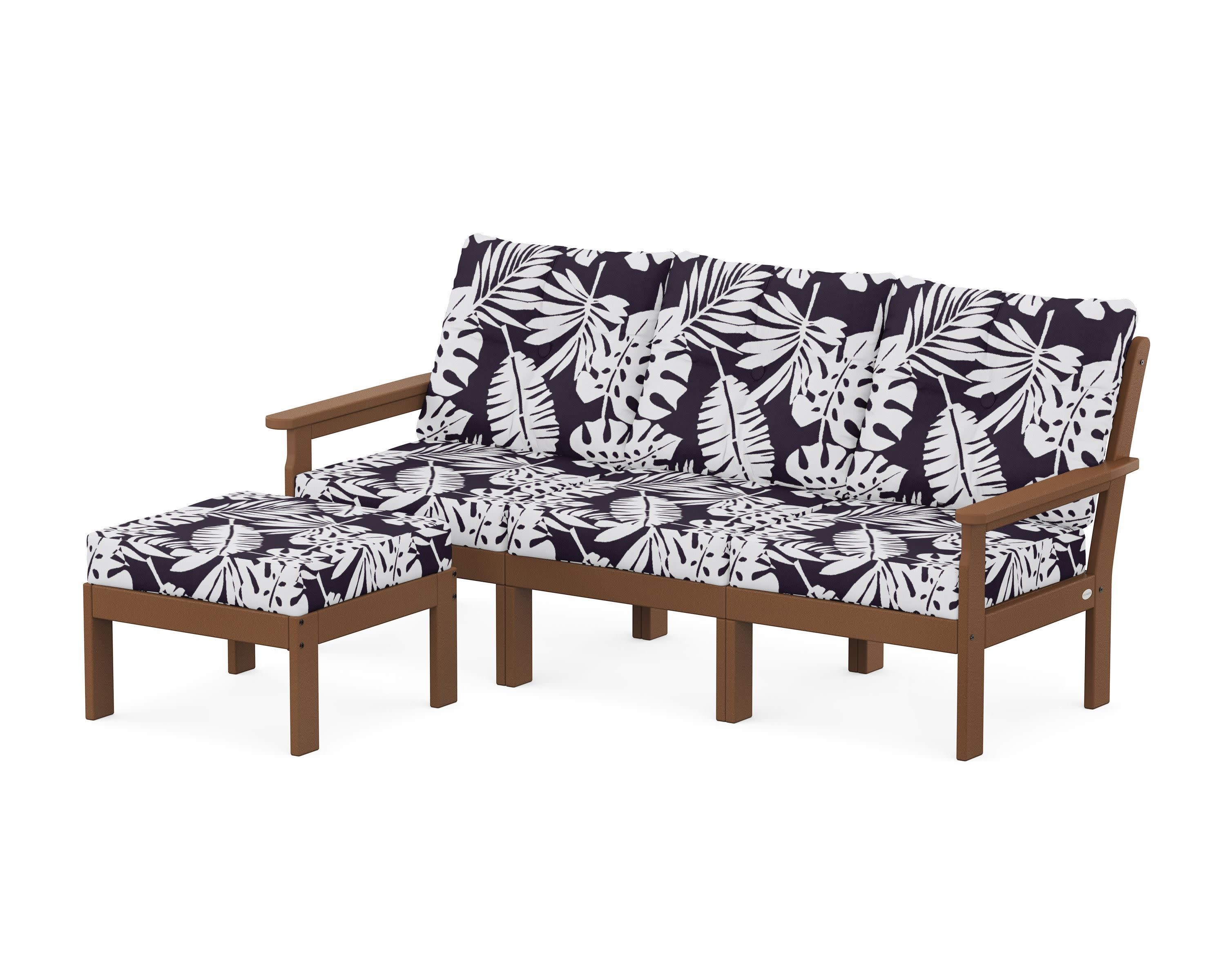 Vineyard 4-Piece Sectional with Ottoman in Teak / Leaf Navy