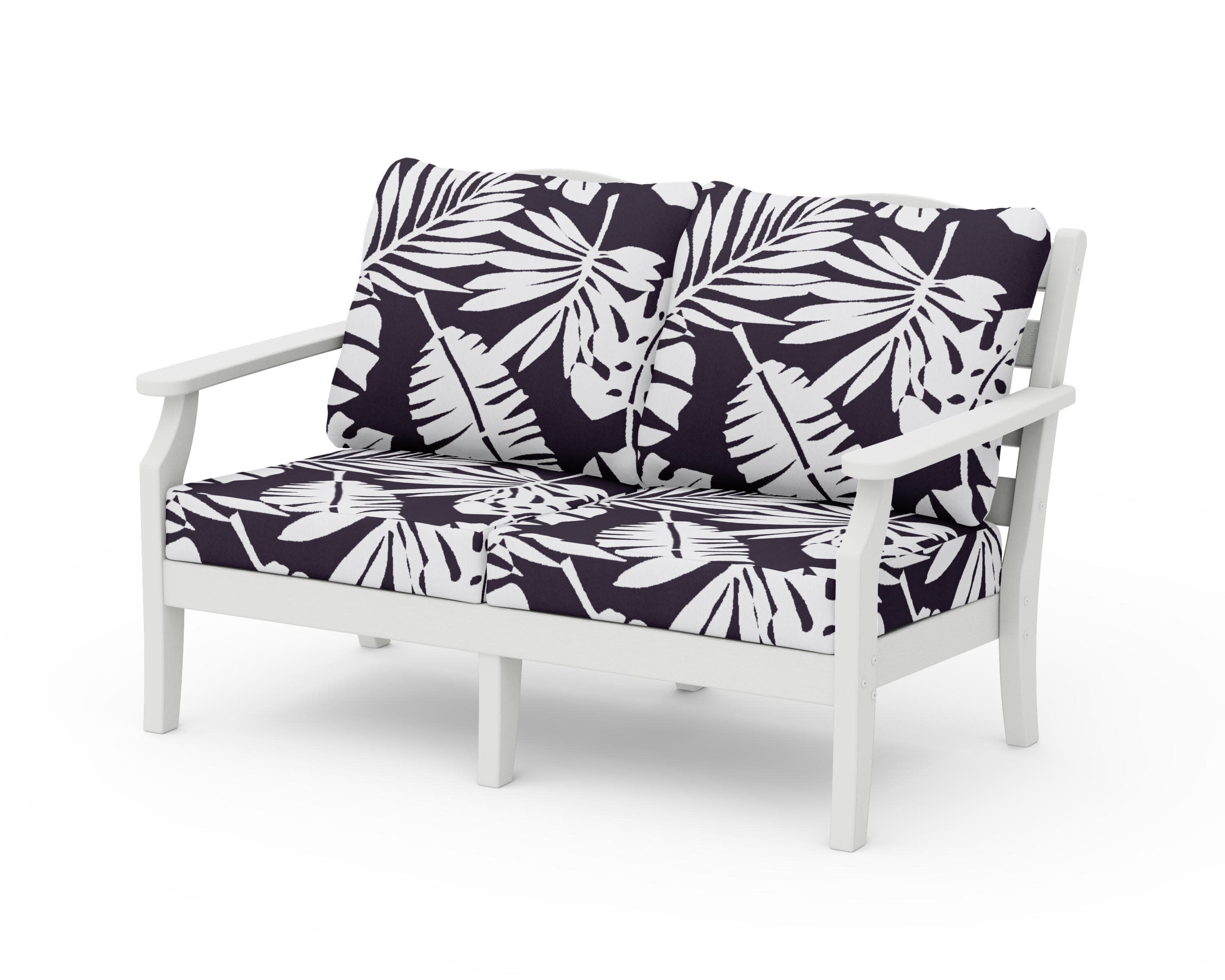 Savannah Deep Seating Loveseat in Vintage White / Leaf Navy
