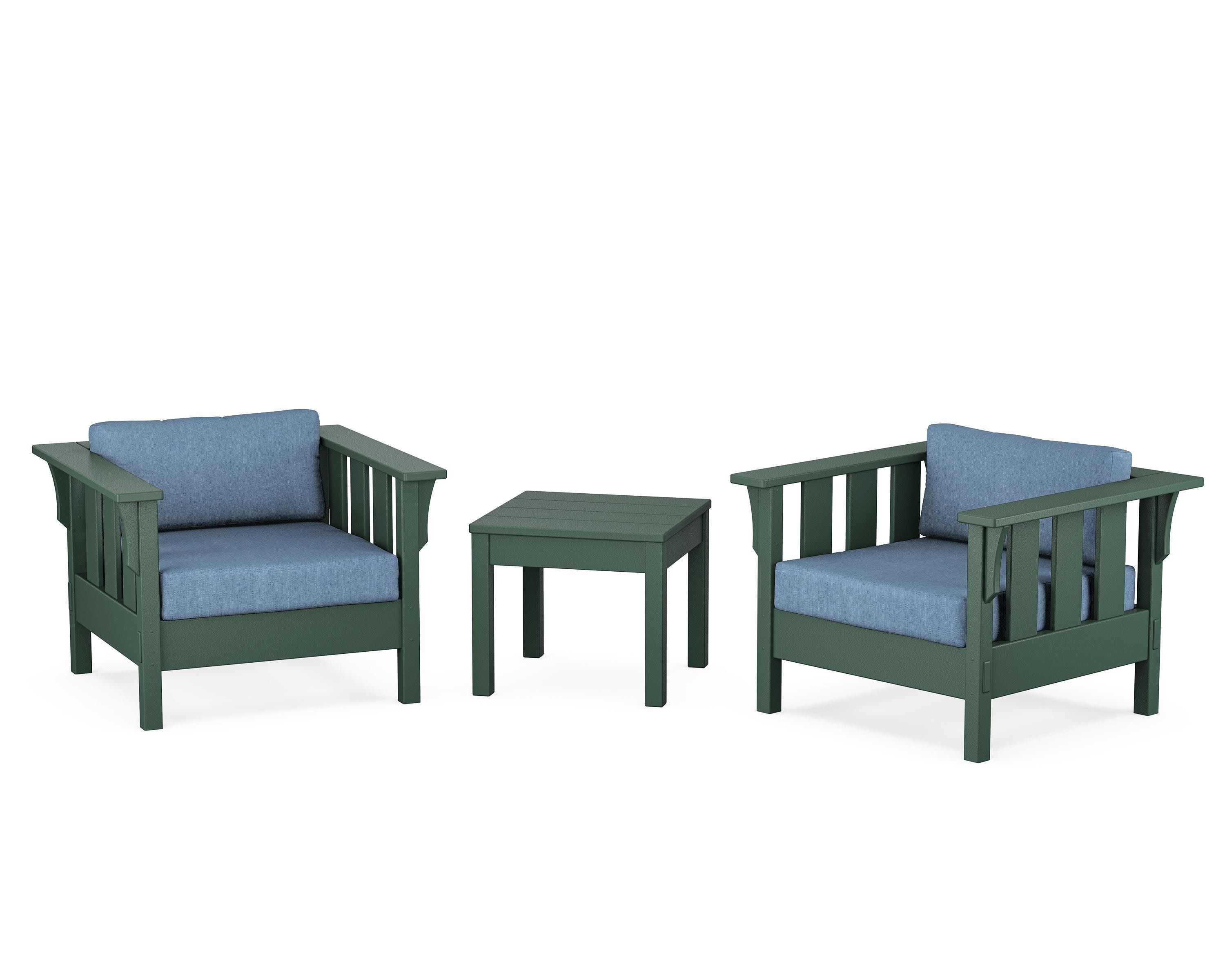 Acadia 3-Piece Deep Seating Set in Green / Sky Blue