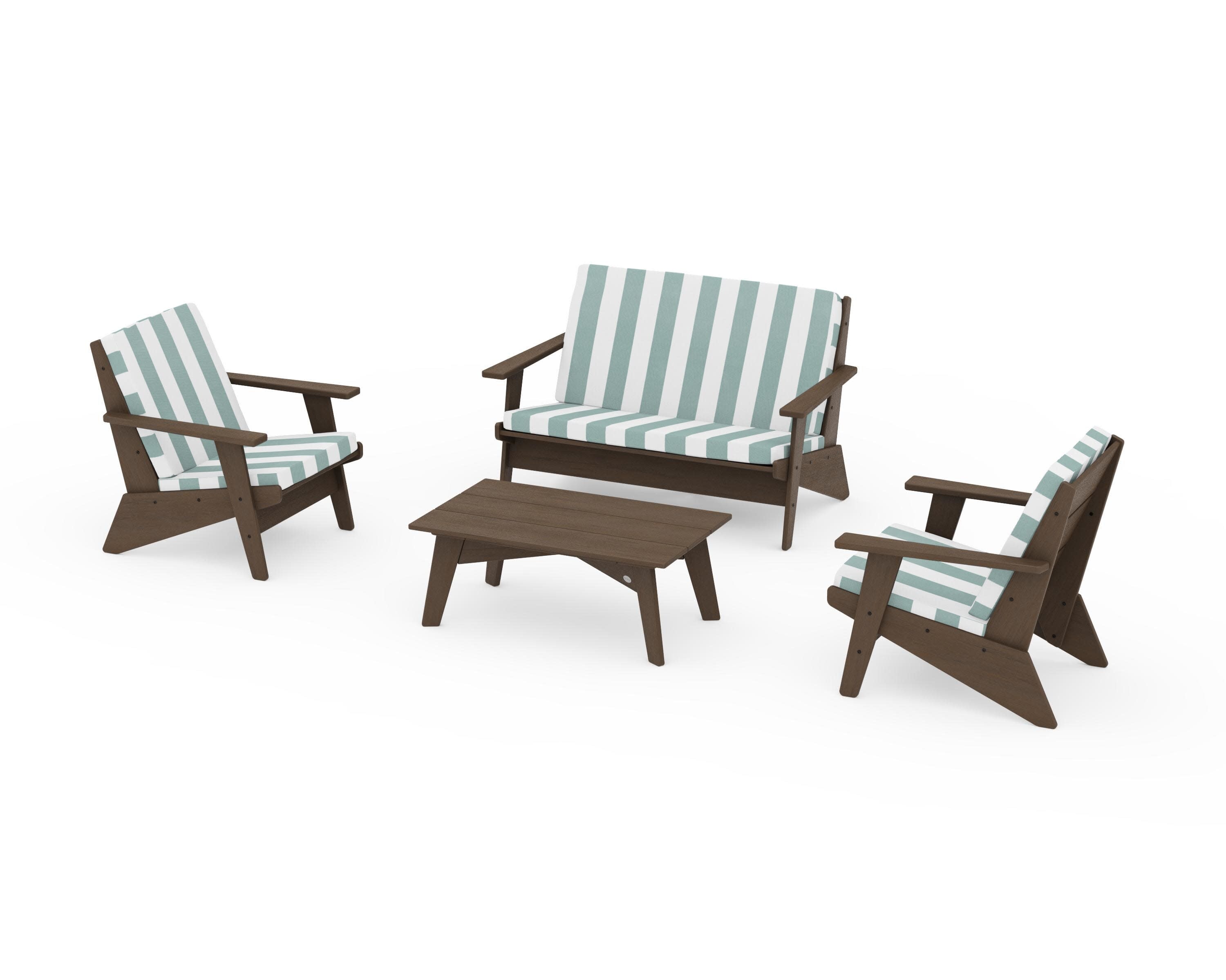 Riviera Modern Lounge 4-Piece Set in Kona / Cabana Stripe Glacier Spa