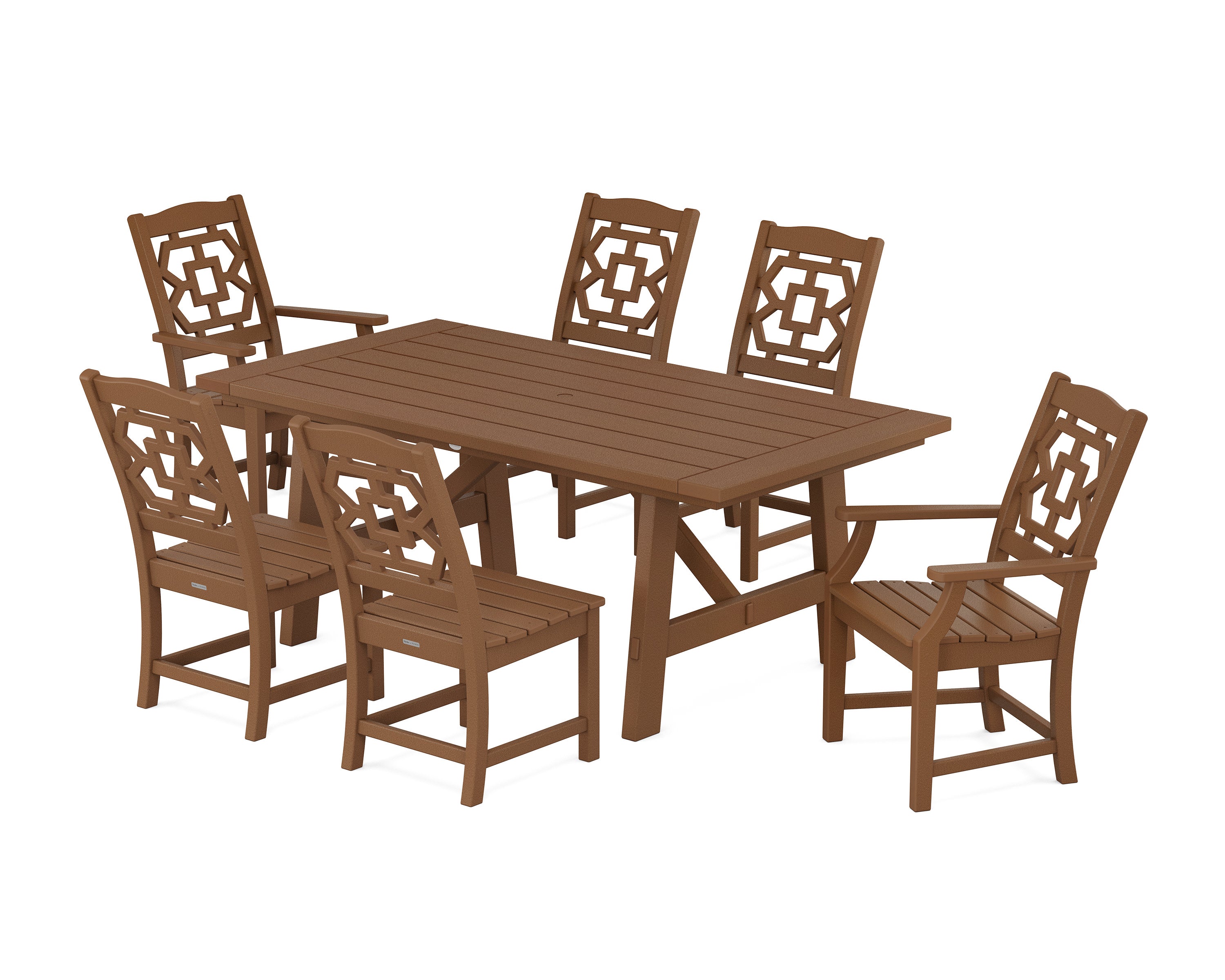 Chinoiserie 7-Piece Rustic Farmhouse Dining Set in Teak