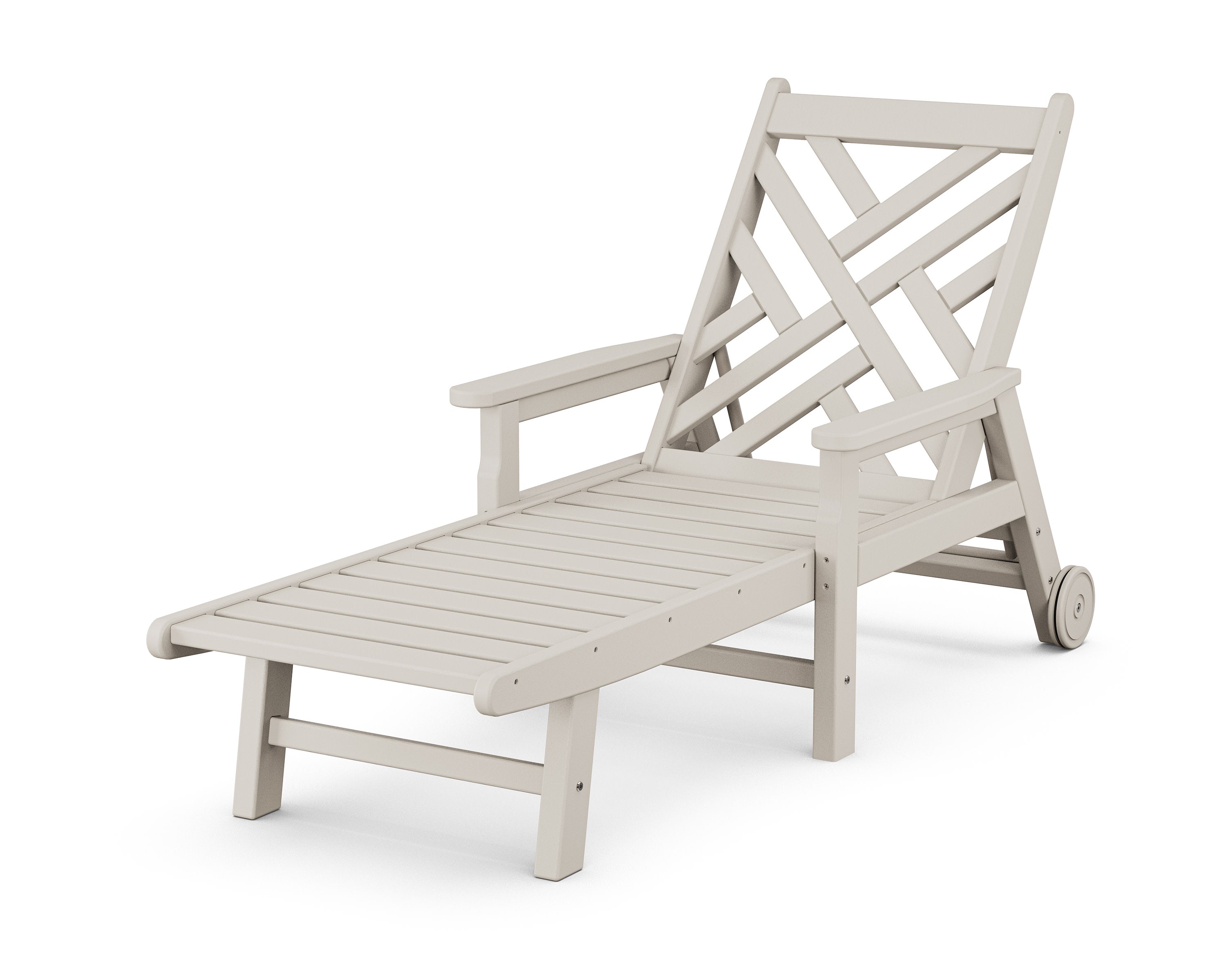 Chippendale Chaise with Arms and Wheels in Sand