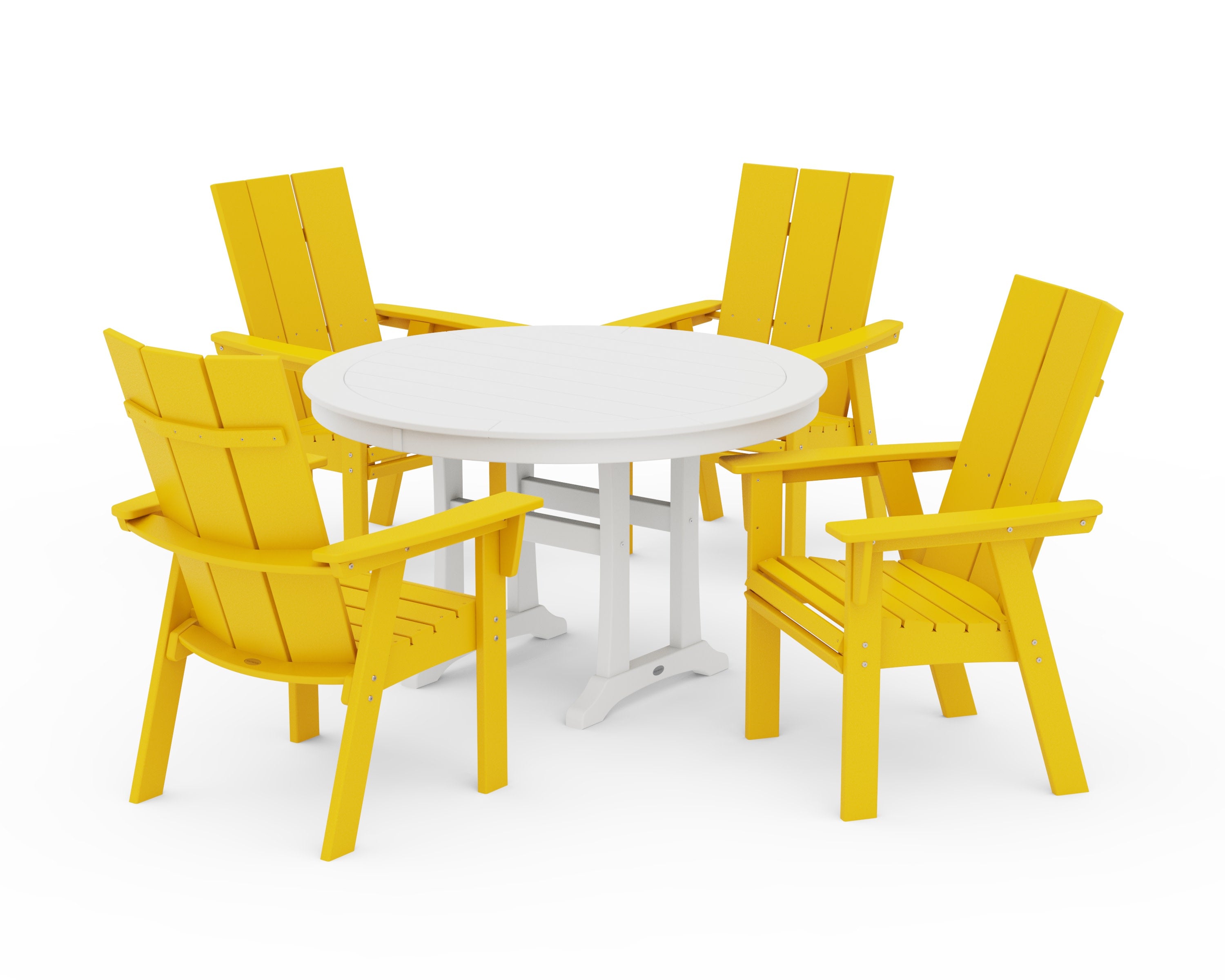 Modern Curveback Adirondack 5-Piece Nautical Trestle Dining Set in Lemon / White