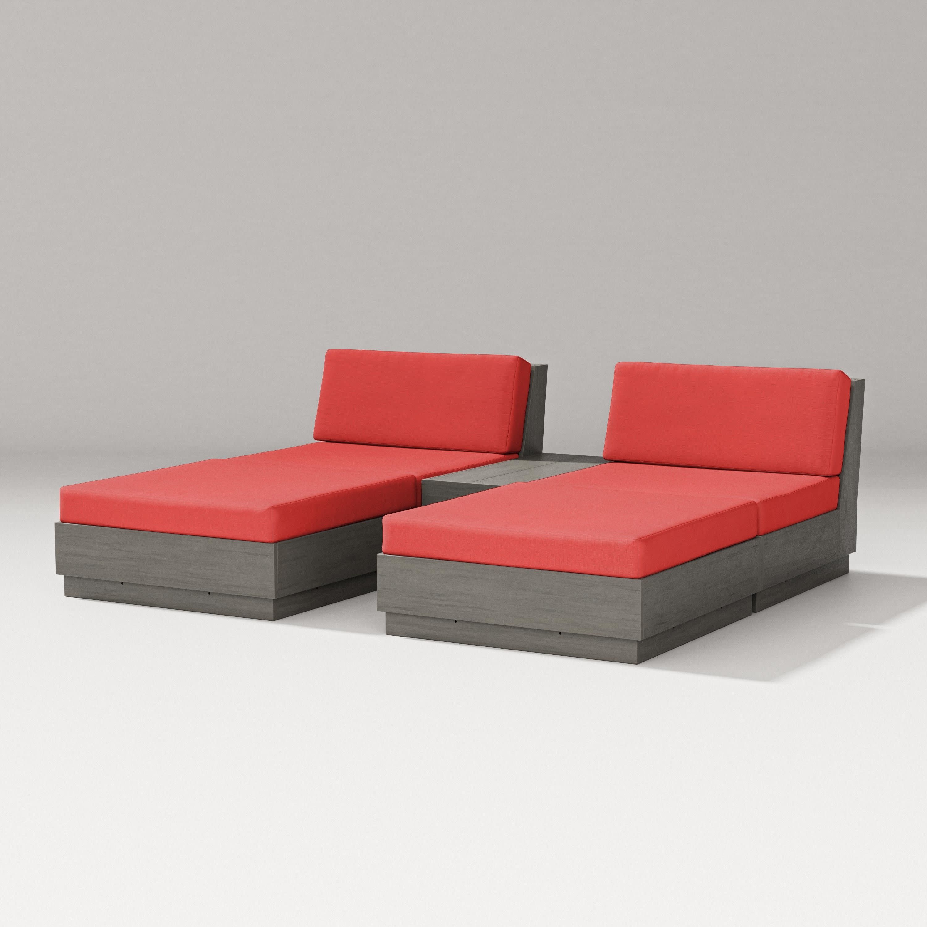 Elevate Double Chaise Set in Driftwood / Crimson Linen