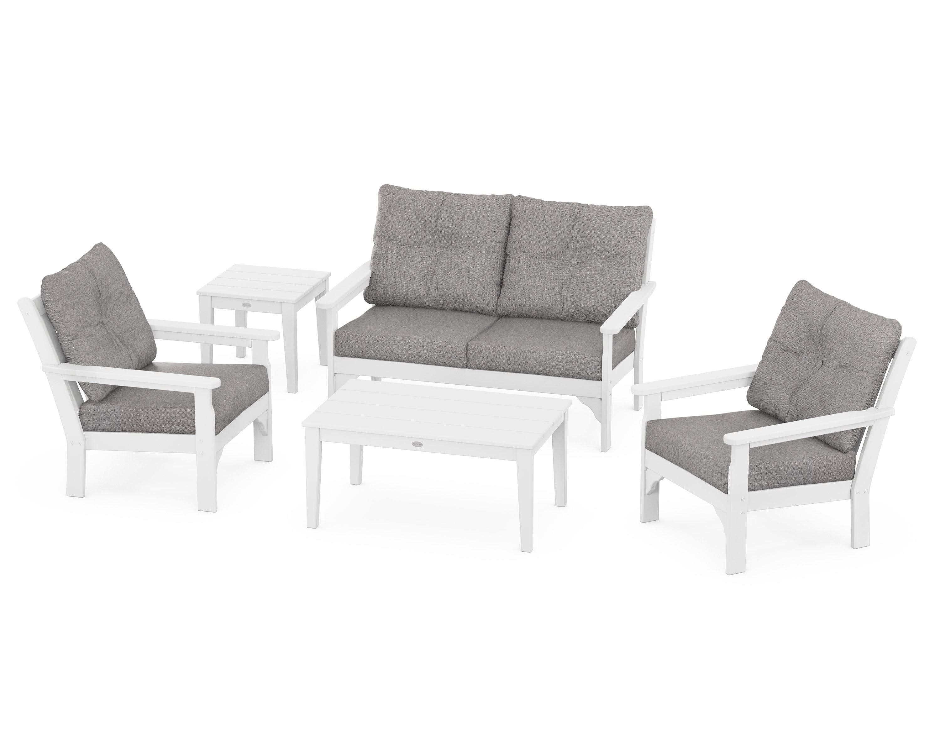 Vineyard 5-Piece Deep Seating Set in White / Grey Mist