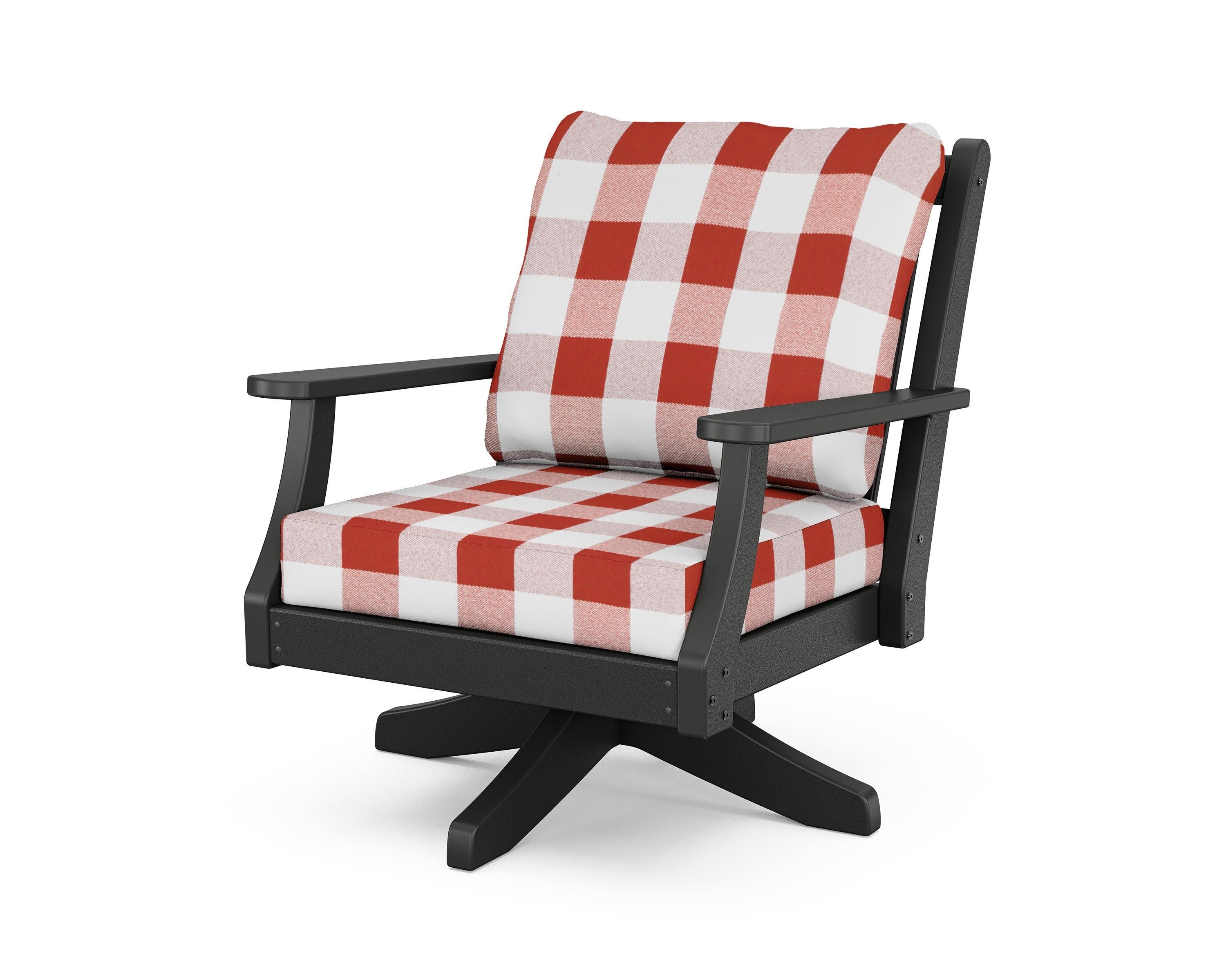 Wovendale Deep Seating Swivel Chair in Black / Buffalo Plaid Crimson