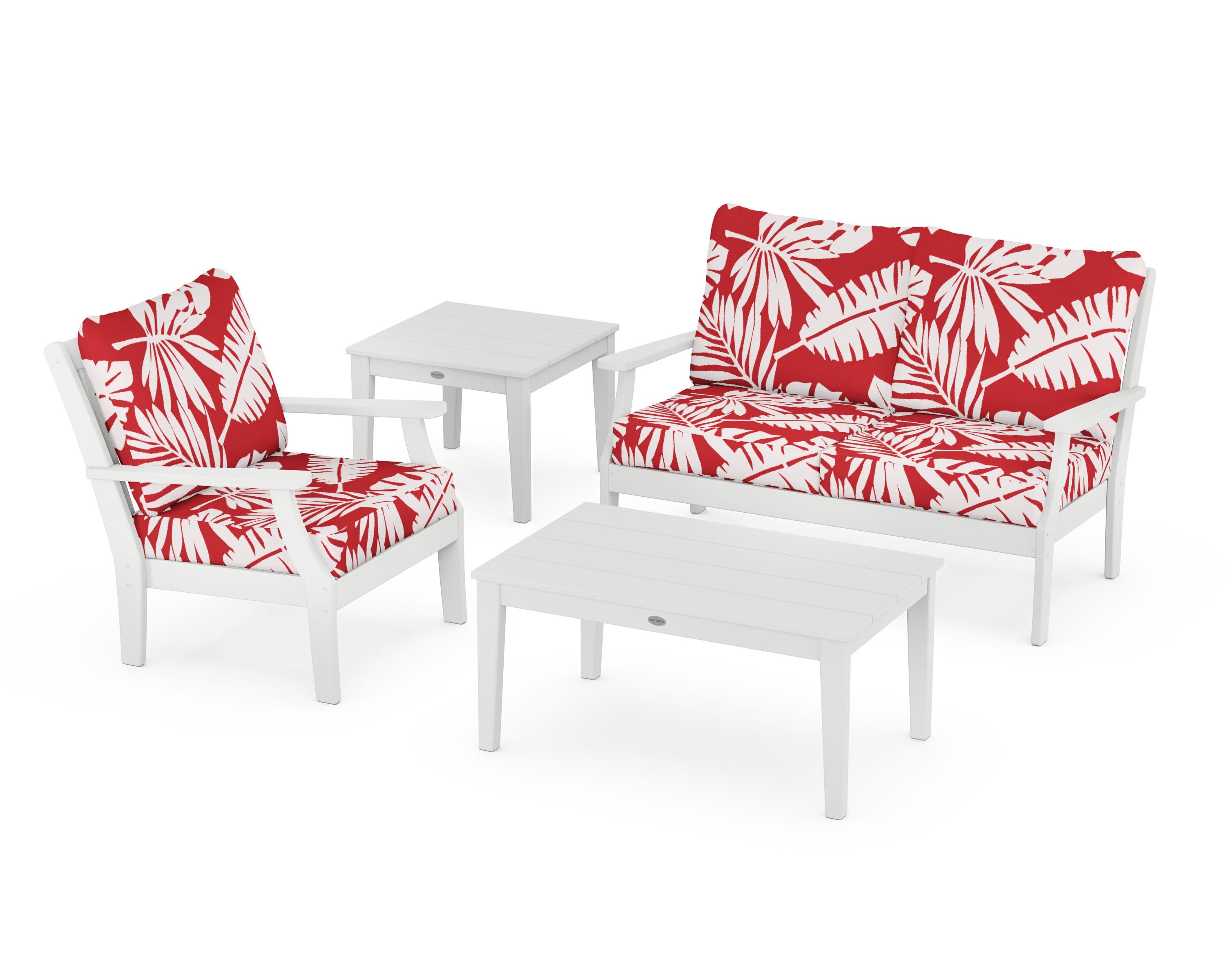 Braxton 4-Piece Deep Seating Set in White / Leaf Crimson