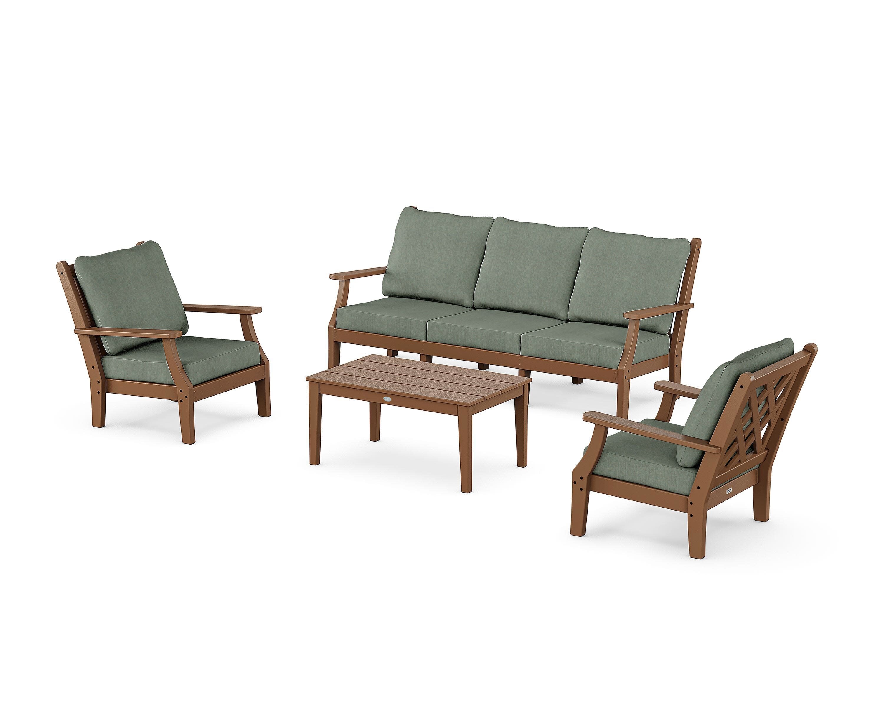 Wovendale 4-Piece Deep Seating Set with Sofa in Teak / Cast Sage