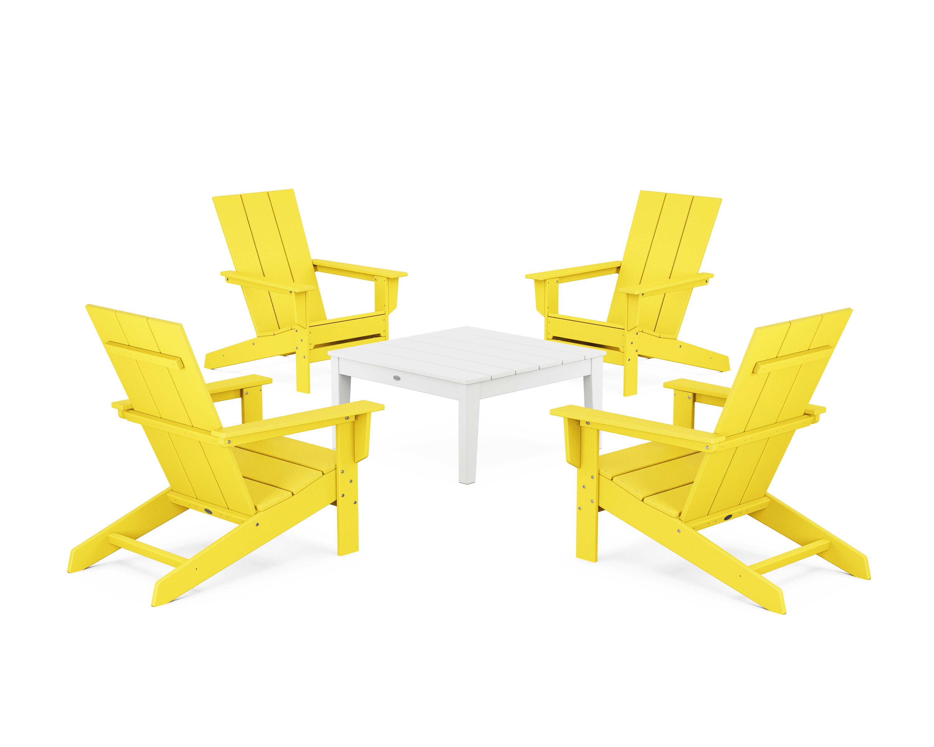 5-Piece Modern Studio Adirondack Chair Conversation Group in Lemon / White