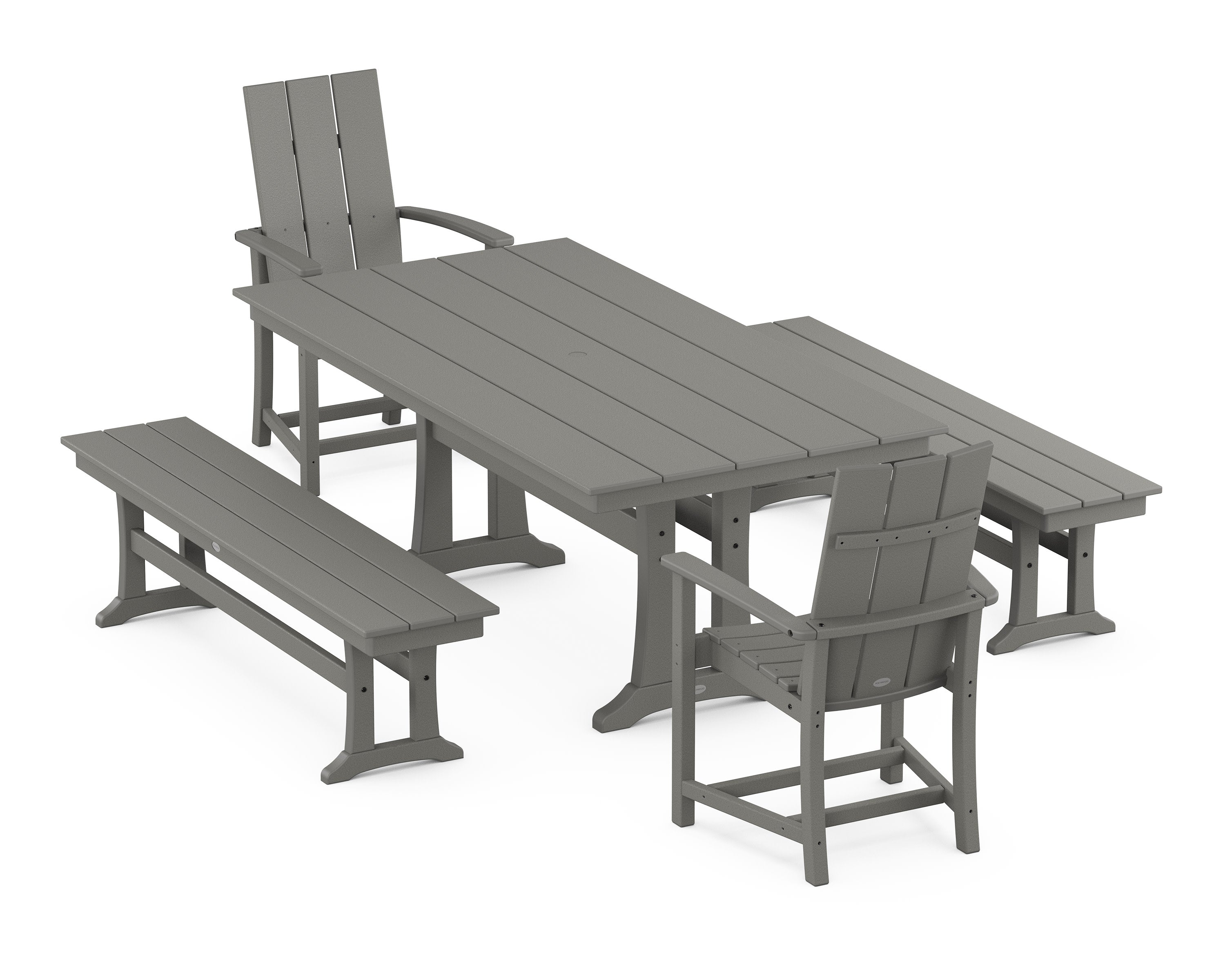 Modern Adirondack 5-Piece Farmhouse Dining Set With Trestle Legs in Slate Grey