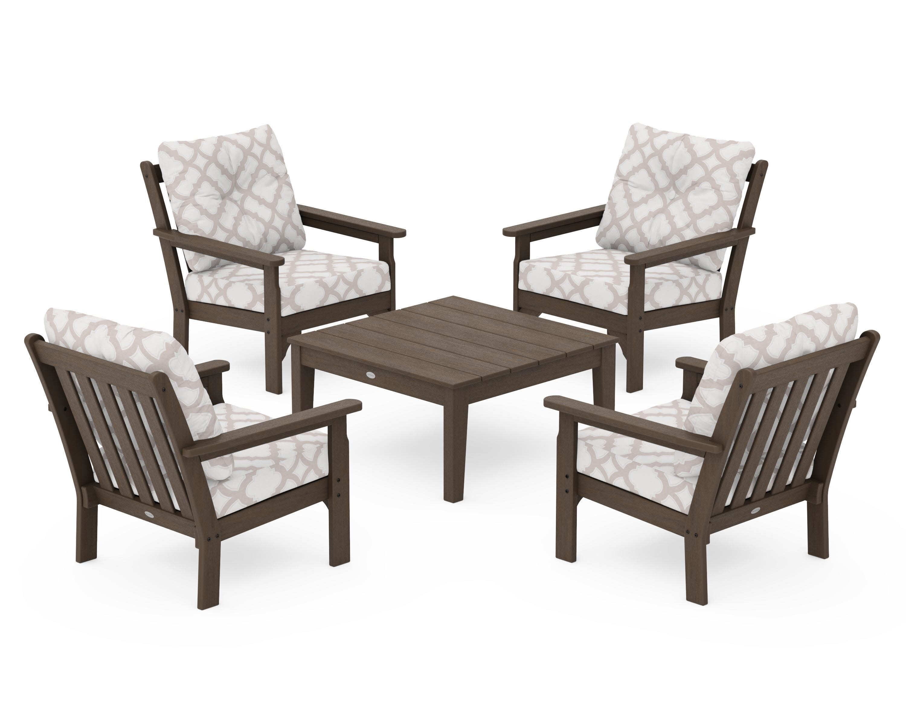 Vineyard 5-Piece Deep Seating Conversation Set in Kona / Trellis Dune Burlap