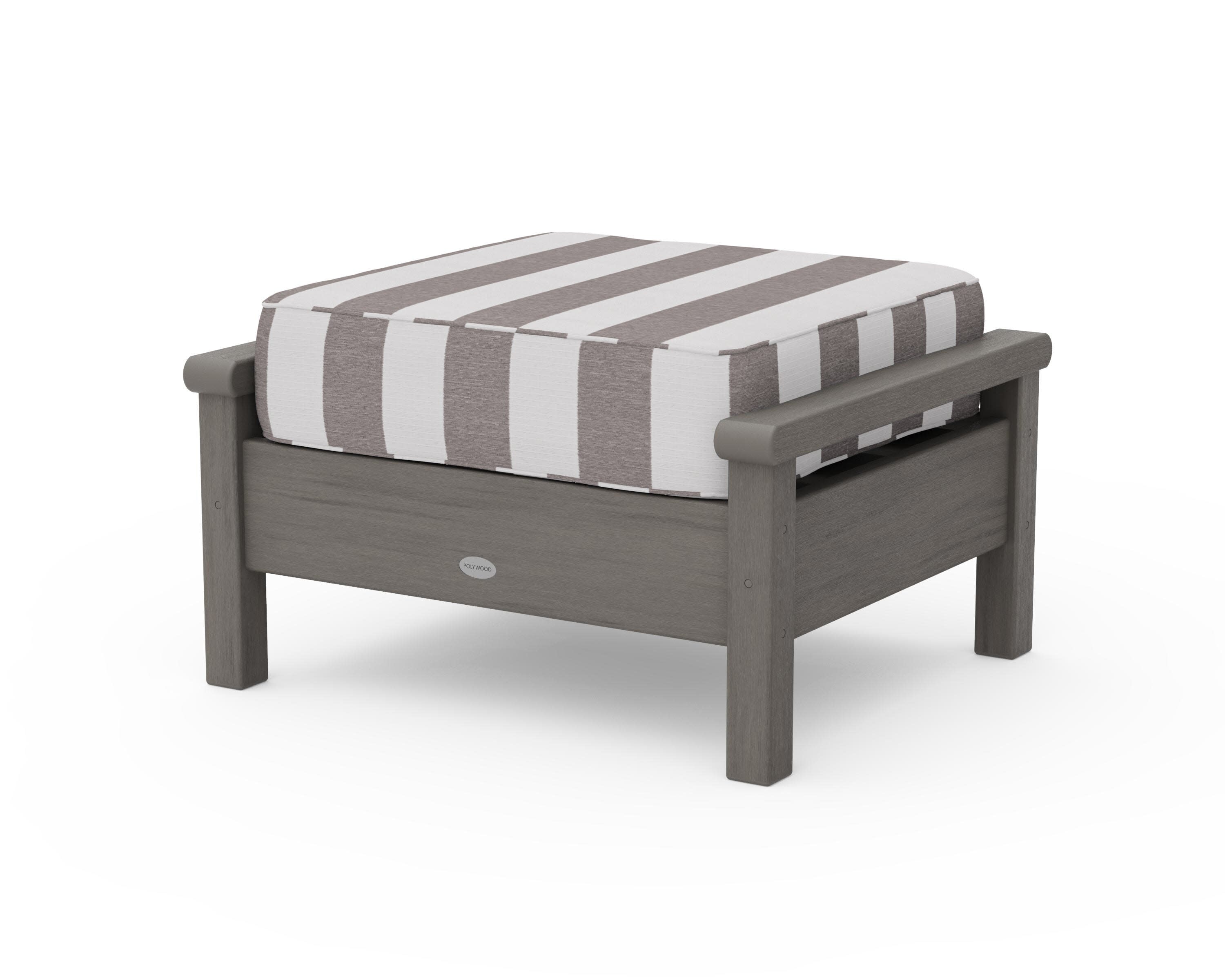 Harbour Deep Seating Ottoman in Driftwood / Cabana Stripe Grey Mist