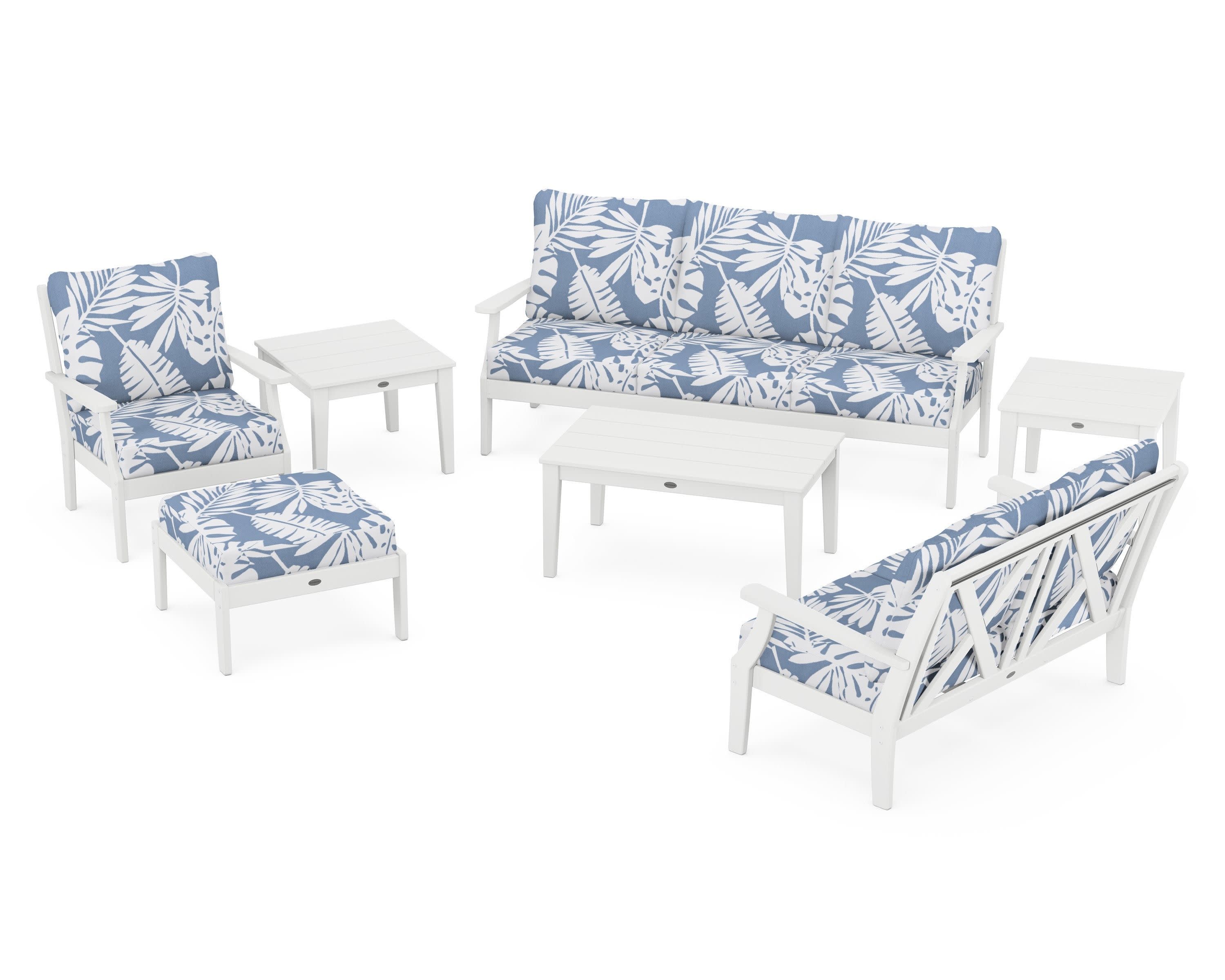 Braxton 7-Piece Deep Seating Set in White / Leaf Sky Blue