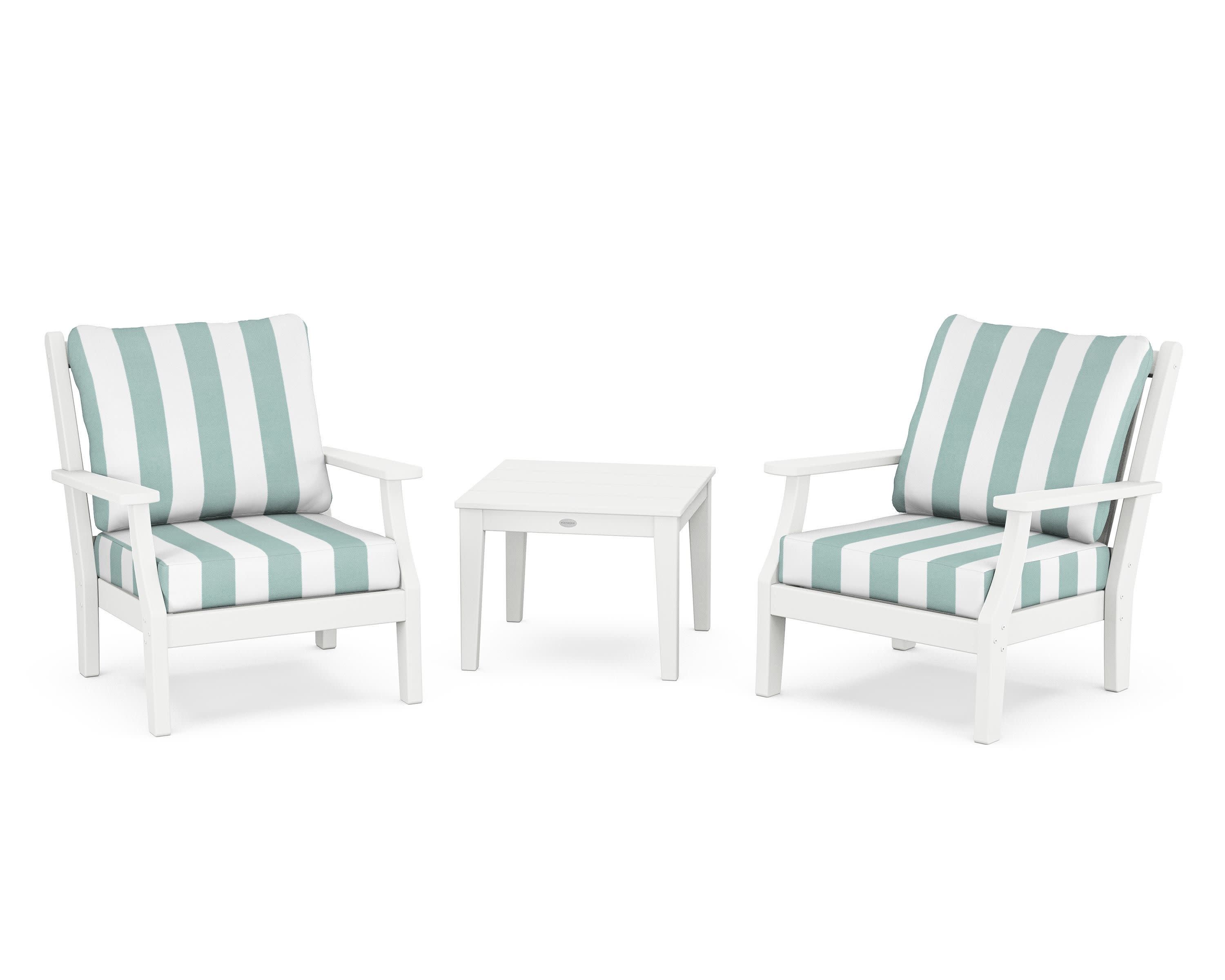 Wovendale 3-Piece Deep Seating Set in White / Cabana Stripe Glacier Spa