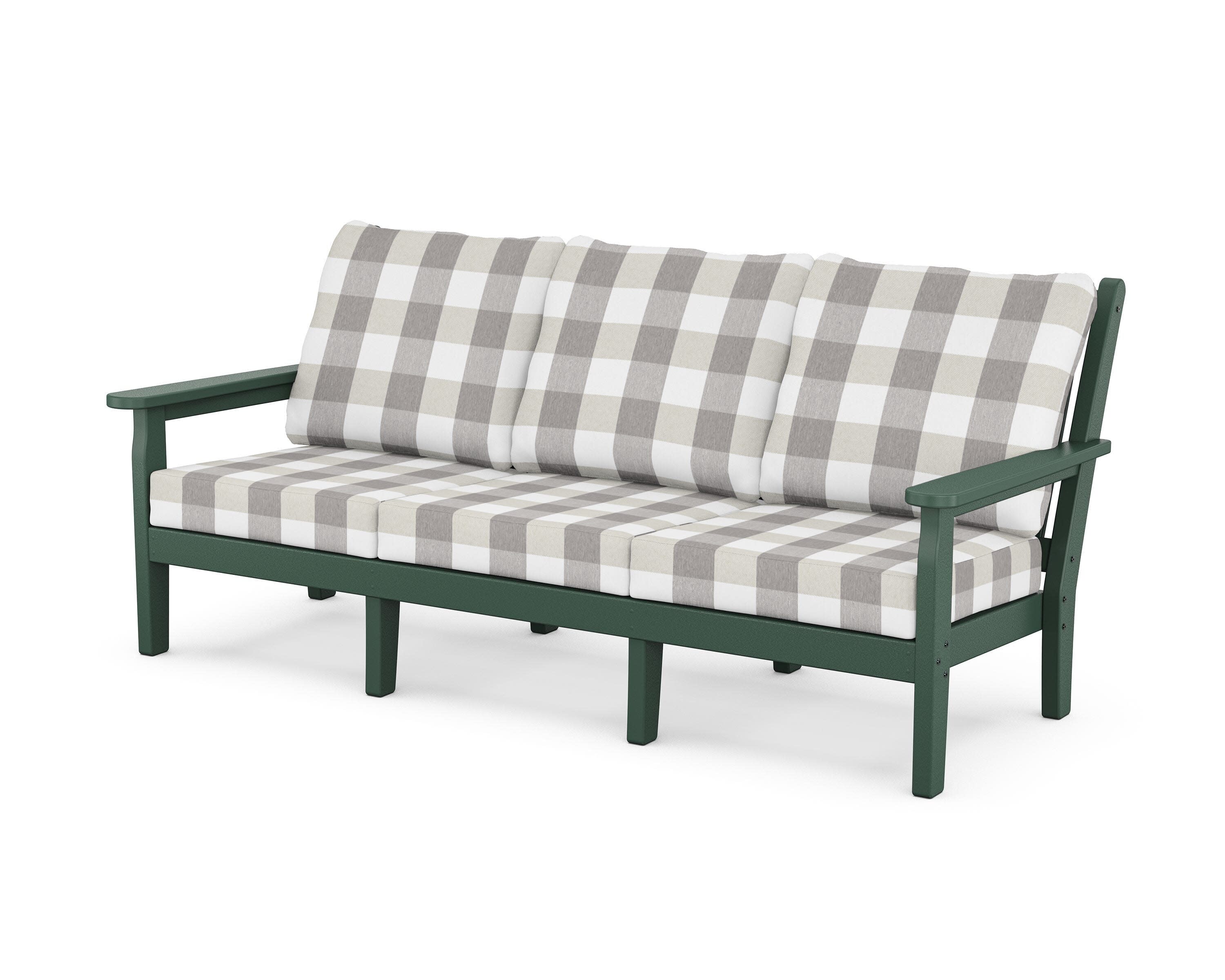 Chippendale Deep Seating Sofa in Green / Buffalo Plaid Grey Mist