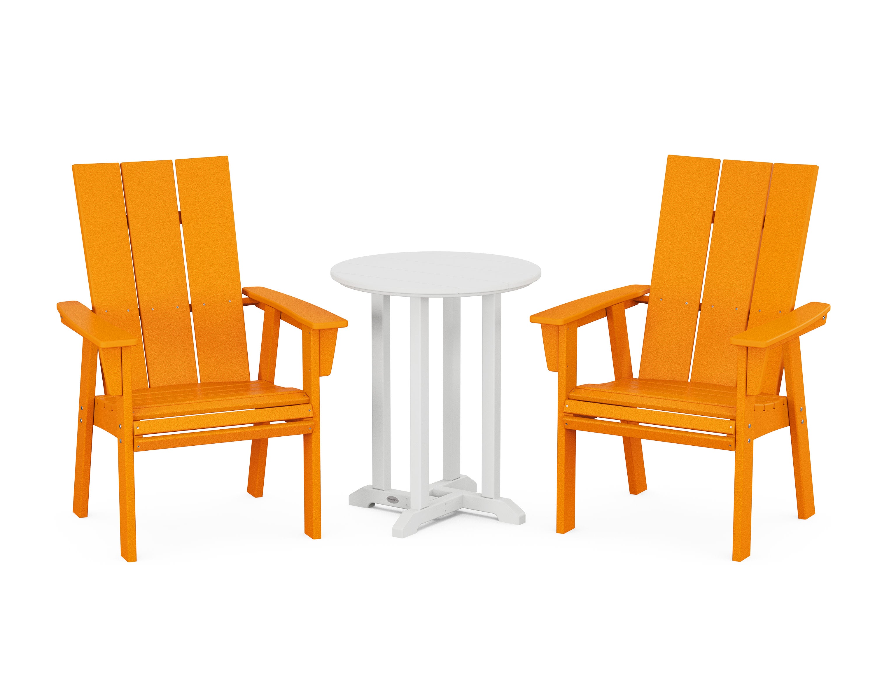 Modern Curveback Adirondack 3-Piece Round Bistro Dining Set in Tangerine / White