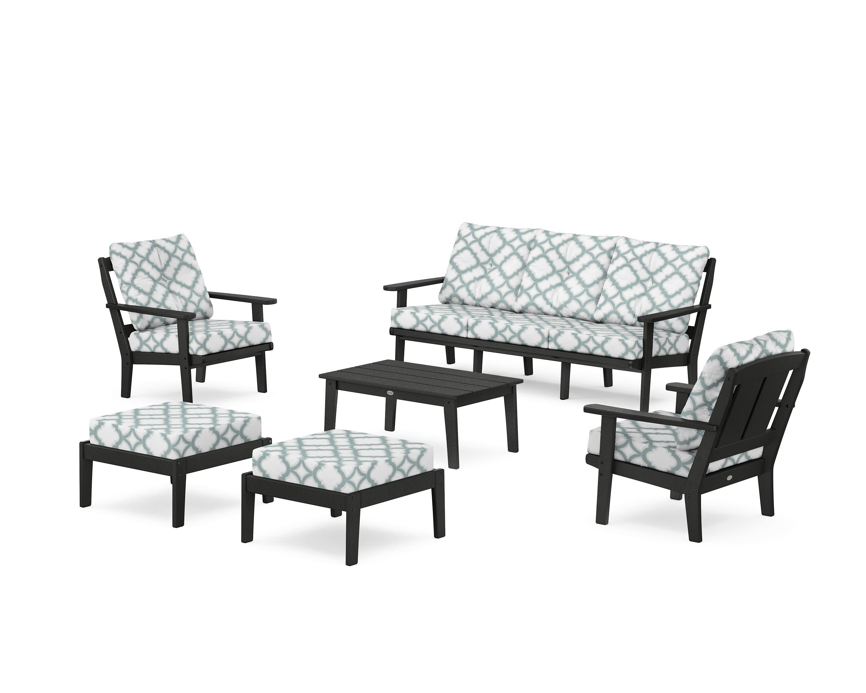Mission 6-Piece Lounge Sofa Set in Black / Trellis Glacier Spa