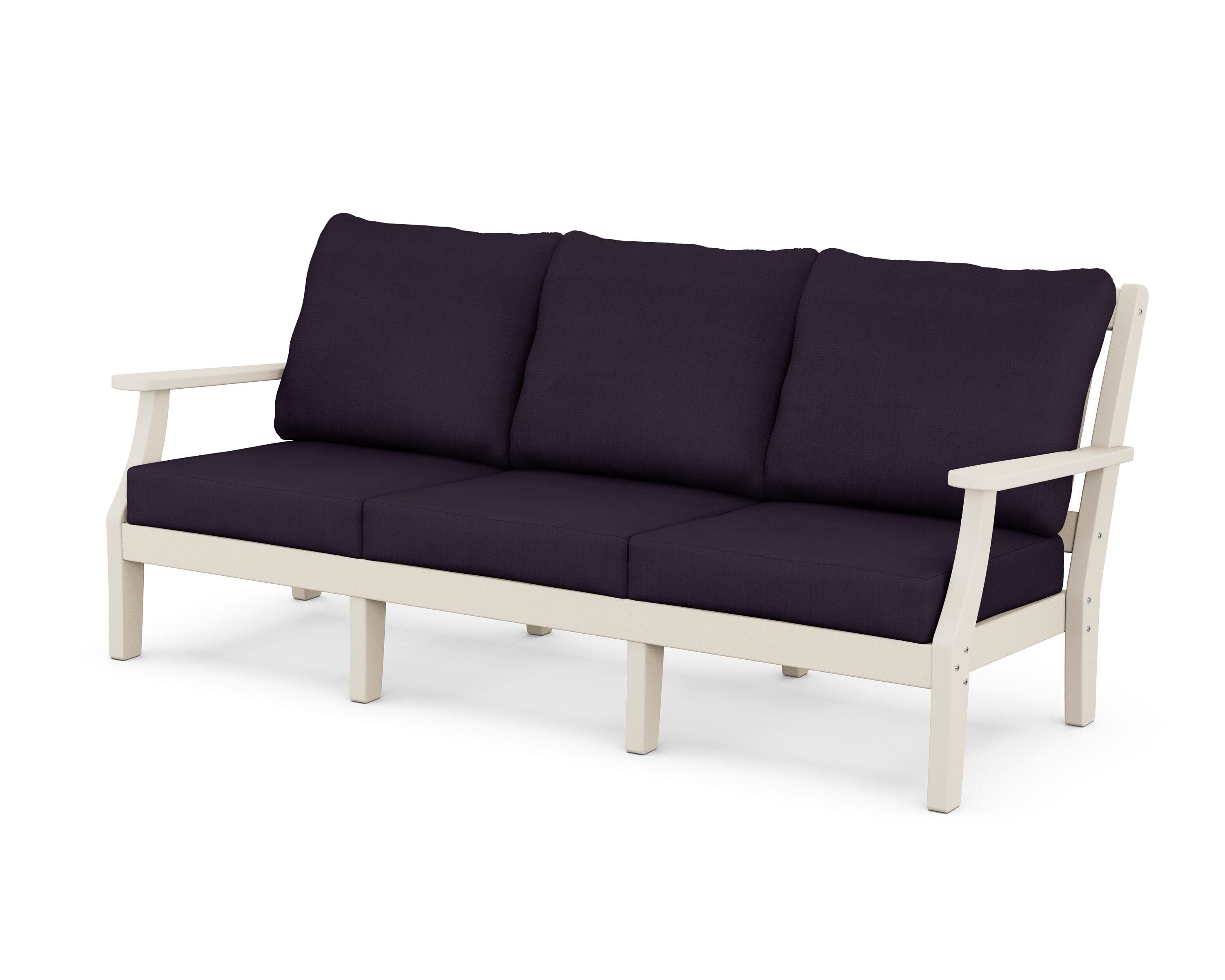 Chinoiserie Deep Seating Sofa in Sand / Navy Linen