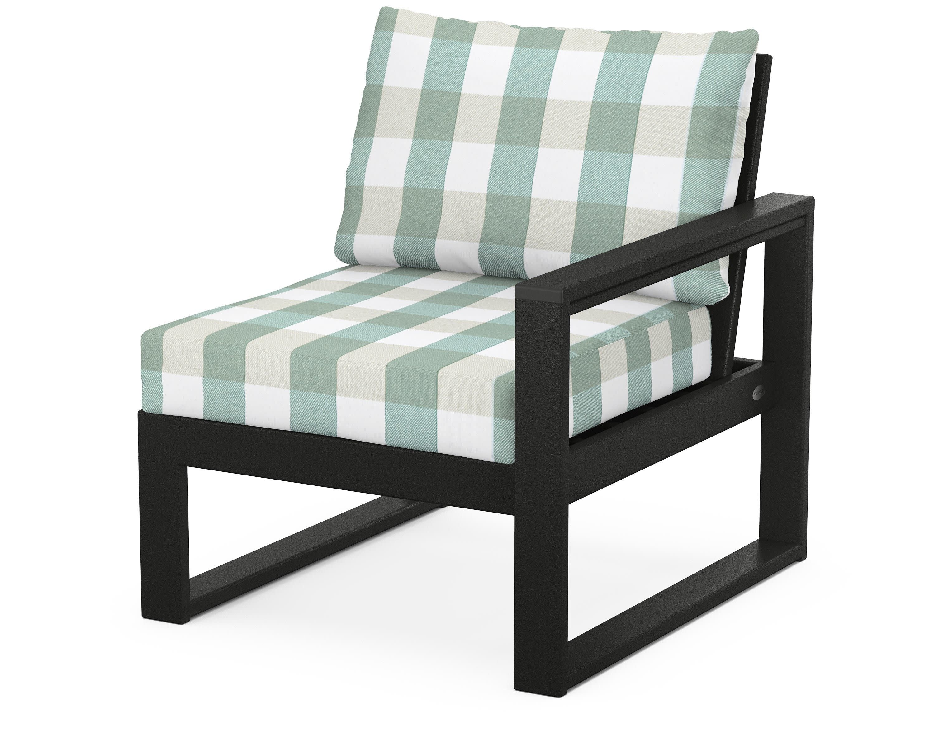 EDGE Modular Right Arm Chair in Black / Buffalo Plaid Glacier Spa