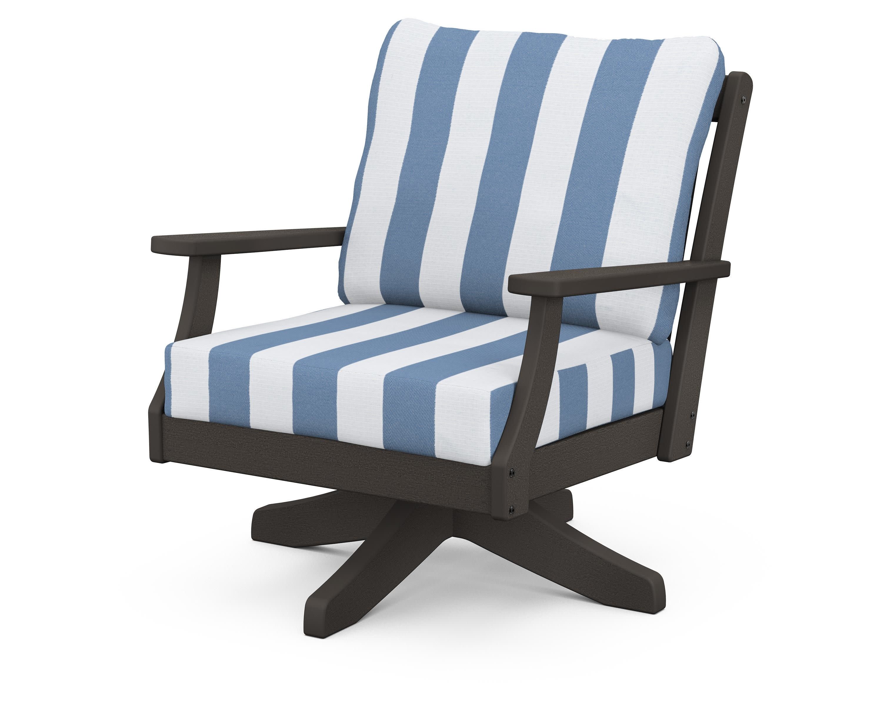 Braxton Deep Seating Swivel Chair in Vintage Coffee / Cabana Stripe Sky Blue