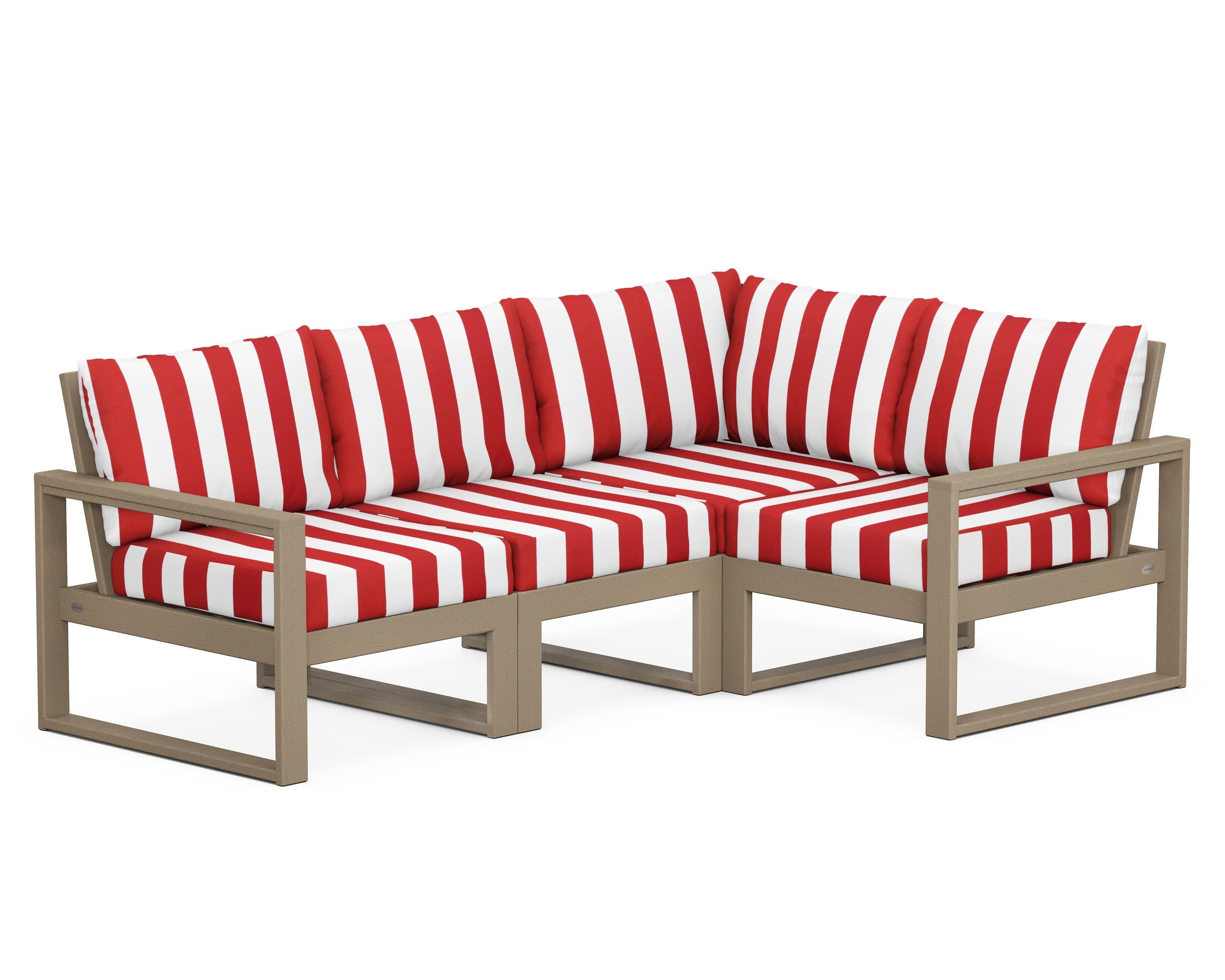 EDGE 4-Piece Modular Deep Seating Set in Vintage Sahara / Cabana Stripe Crimson