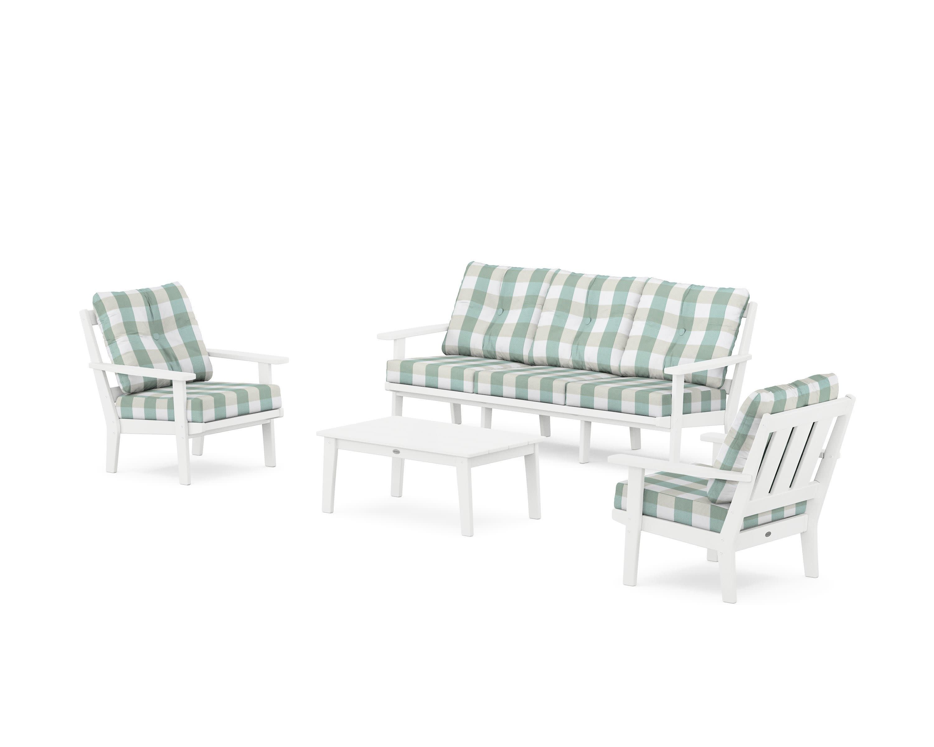 Oxford 4-Piece Deep Seating Set with Sofa in White / Buffalo Plaid Glacier Spa