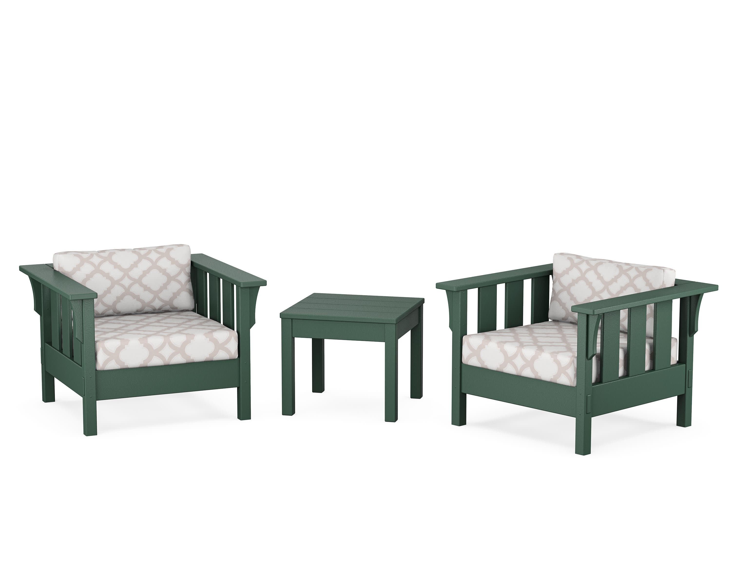 Acadia 3-Piece Deep Seating Set in Green / Trellis Dune Burlap