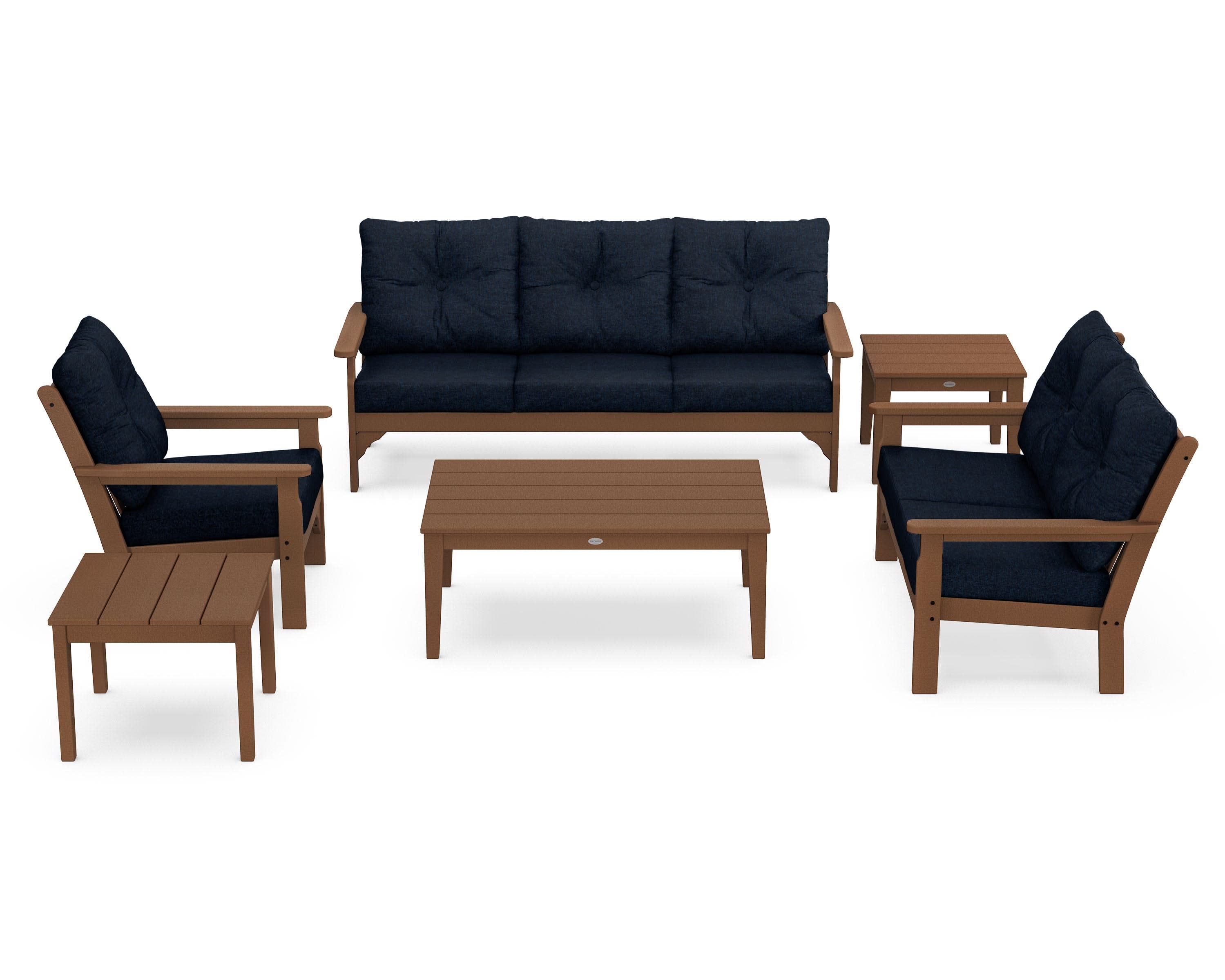 Vineyard 6-Piece Deep Seating Set in Teak / Marine Indigo