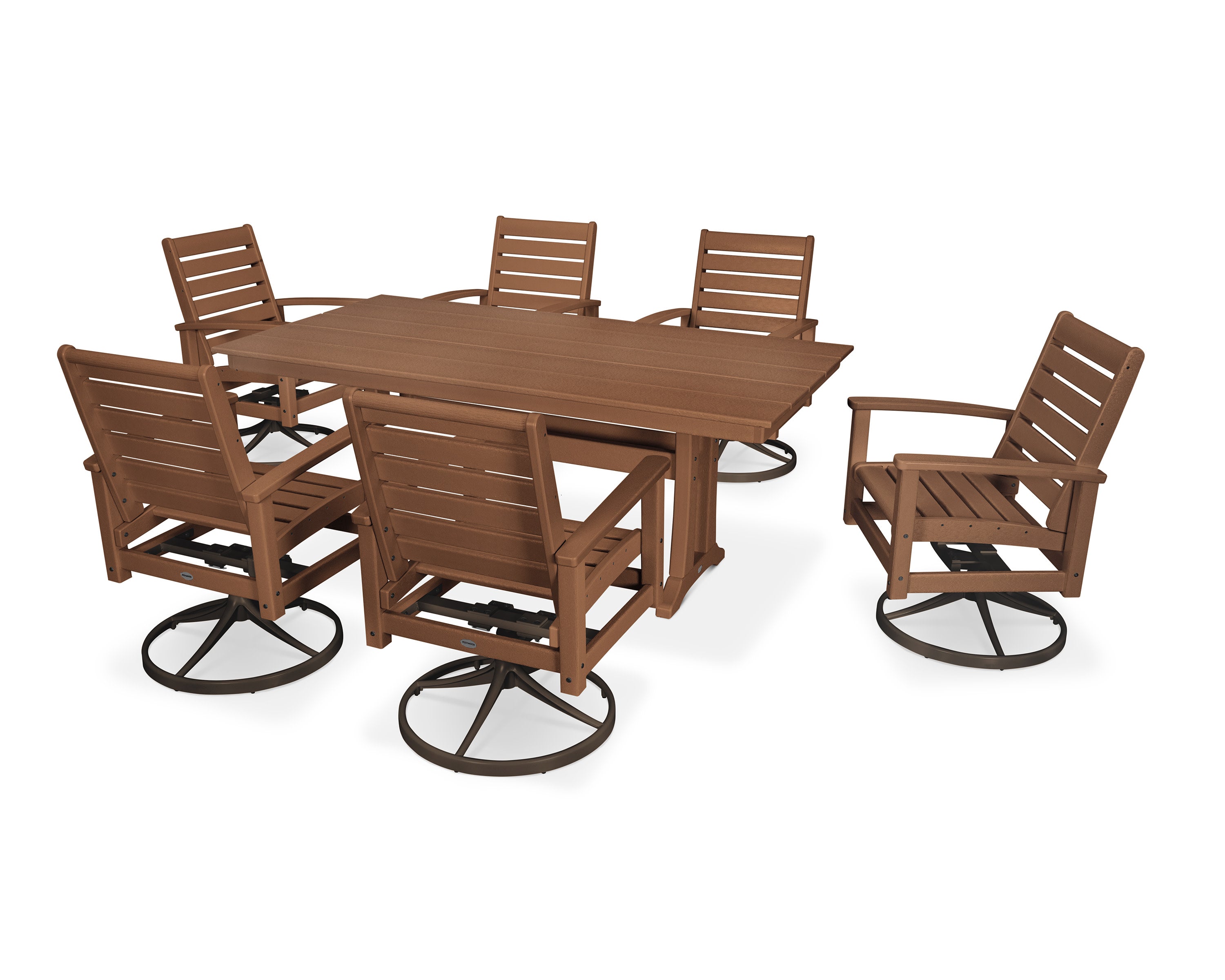 7 Piece Signature Swivel Rocker Dining Set in Textured Bronze / Teak