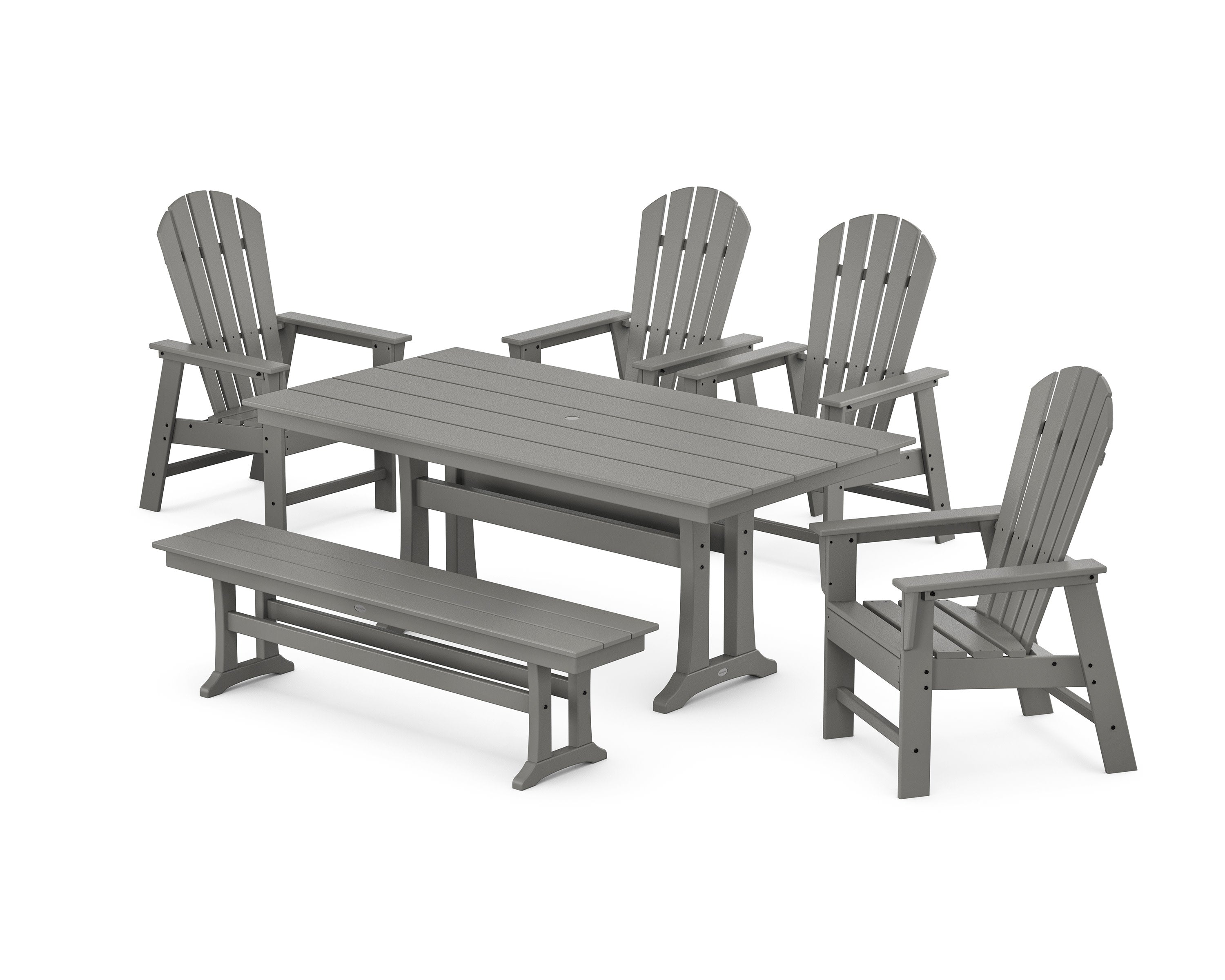 South Beach 6-Piece Farmhouse Dining Set with Trestle Legs and Bench in Slate Grey