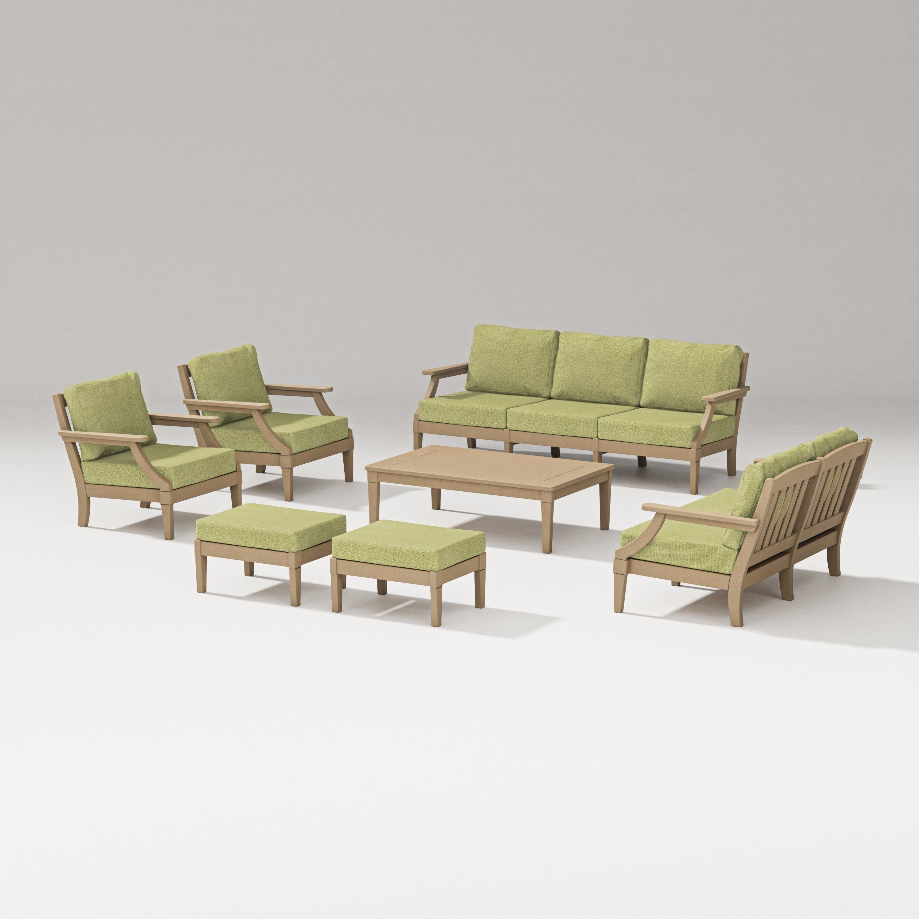 Estate 7-Piece Lounge Sofa Set in Vintage Sahara / Chartreuse Boucle