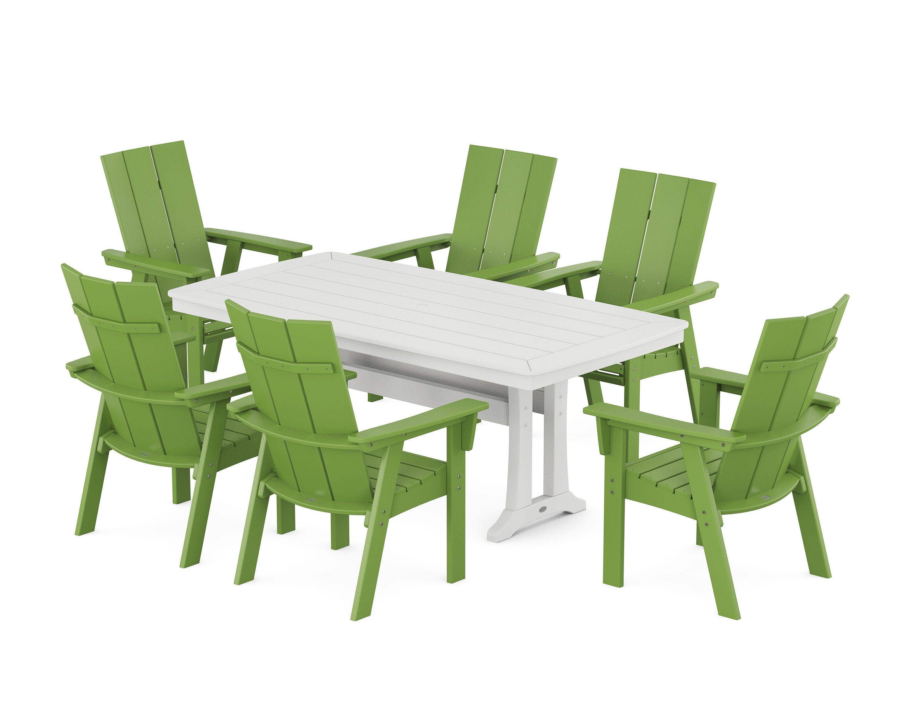 Modern Curveback Adirondack 7-Piece Dining Set with Trestle Legs in Lime / White