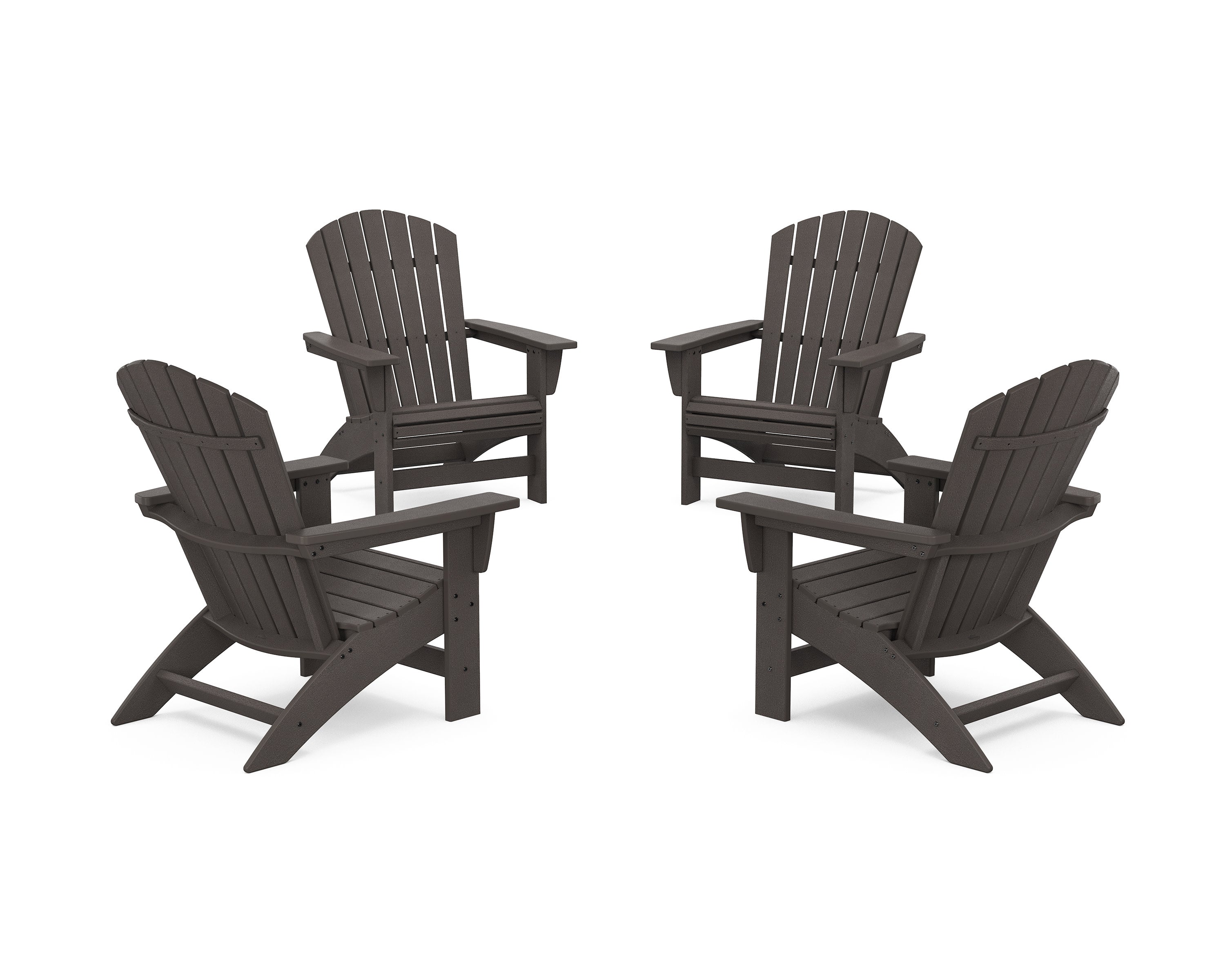 4-Piece Nautical Grand Adirondack Chair Conversation Set in Vintage Coffee