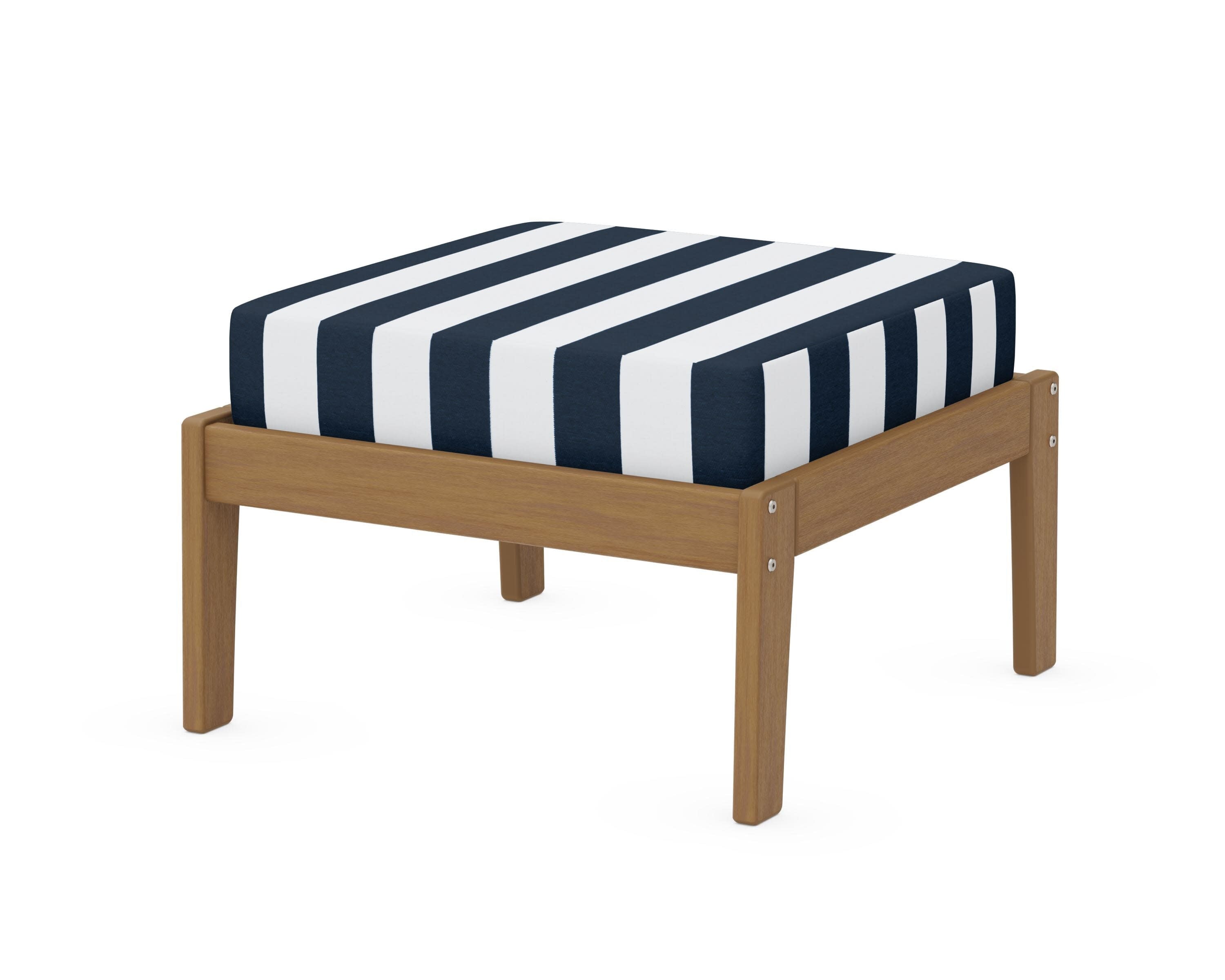 Deep Seating Ottoman in Natural / Cabana Stripe Marine Indigo