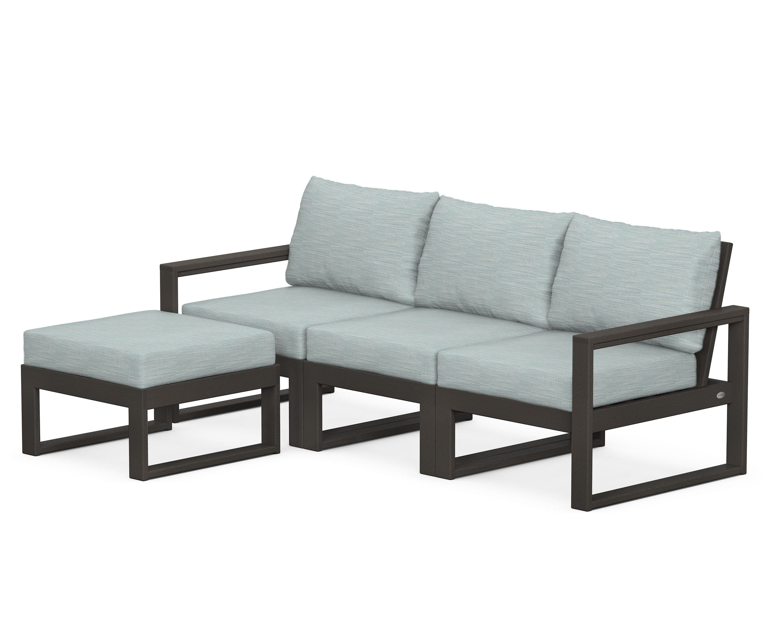 EDGE 4-Piece Modular Deep Seating Set with Ottoman in Vintage Coffee / Soothe Mist