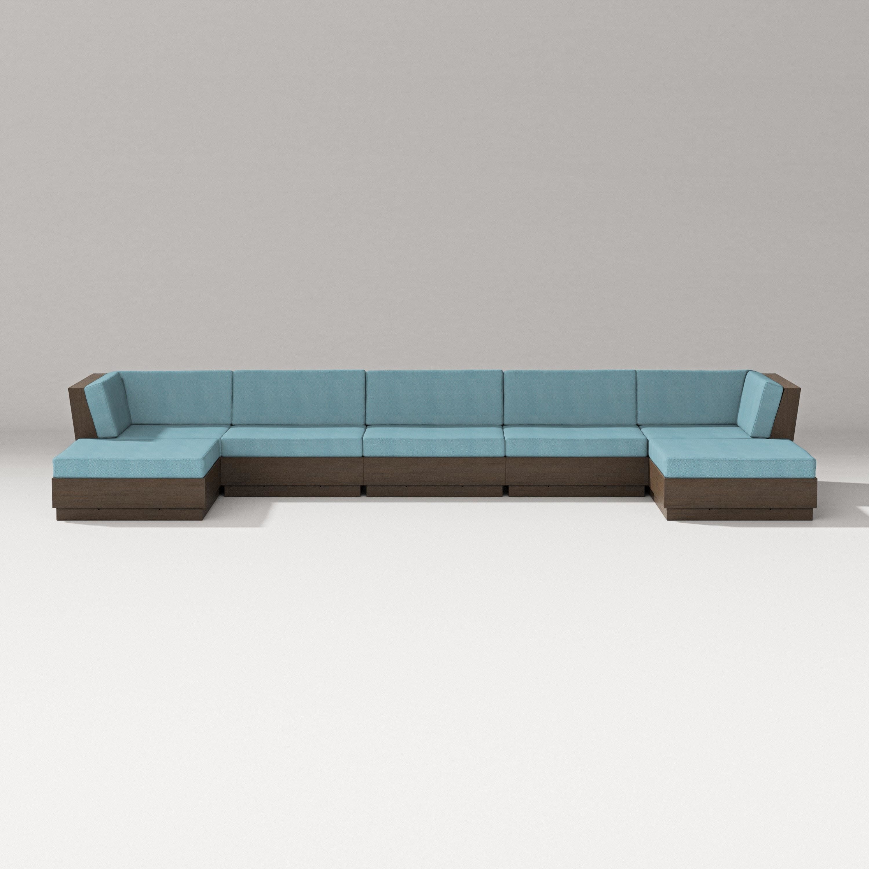Elevate 7-Piece Double Chaise Sectional in Kona / Lattice Sky Blue