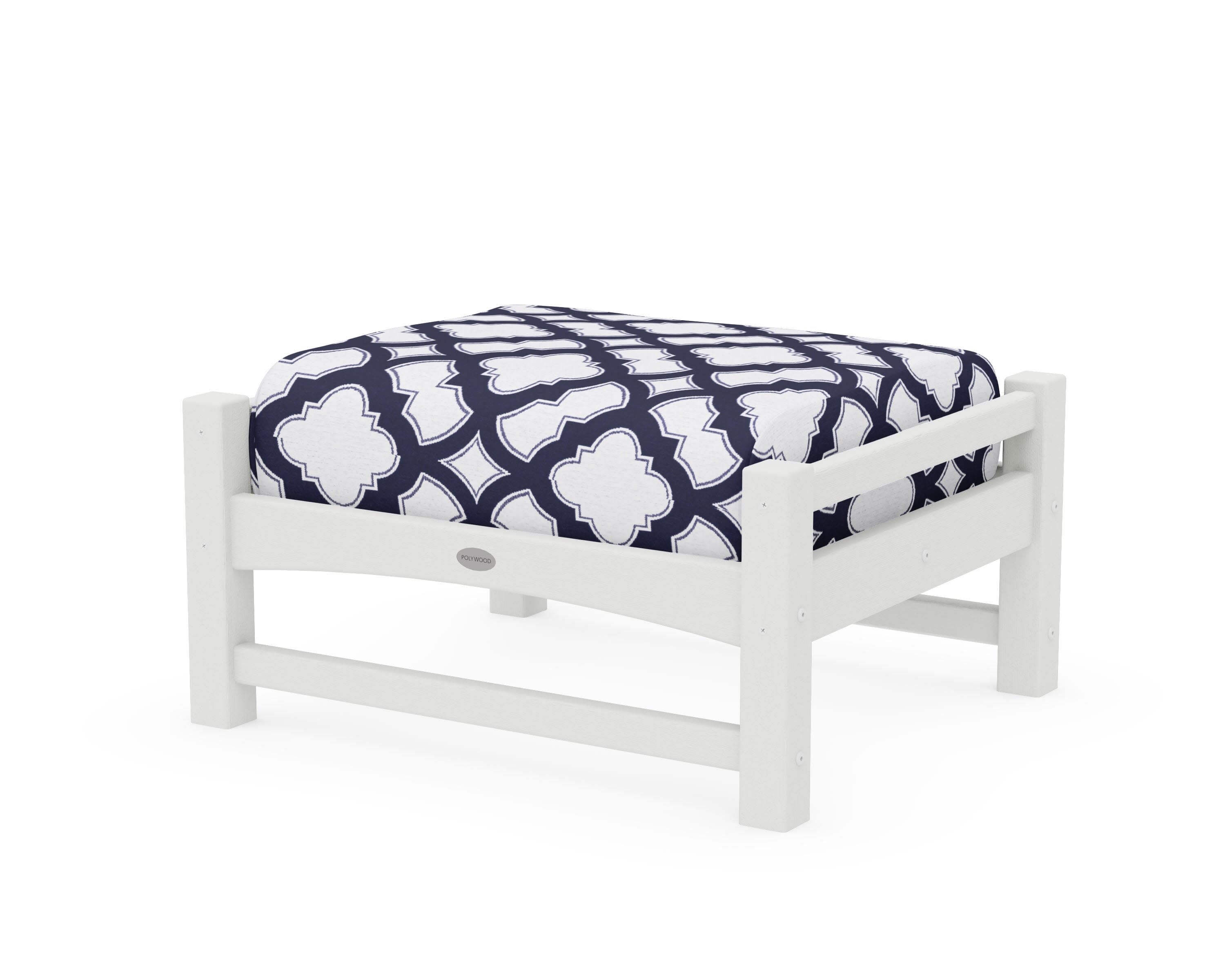 Club Ottoman in Vintage White / Trellis Navy