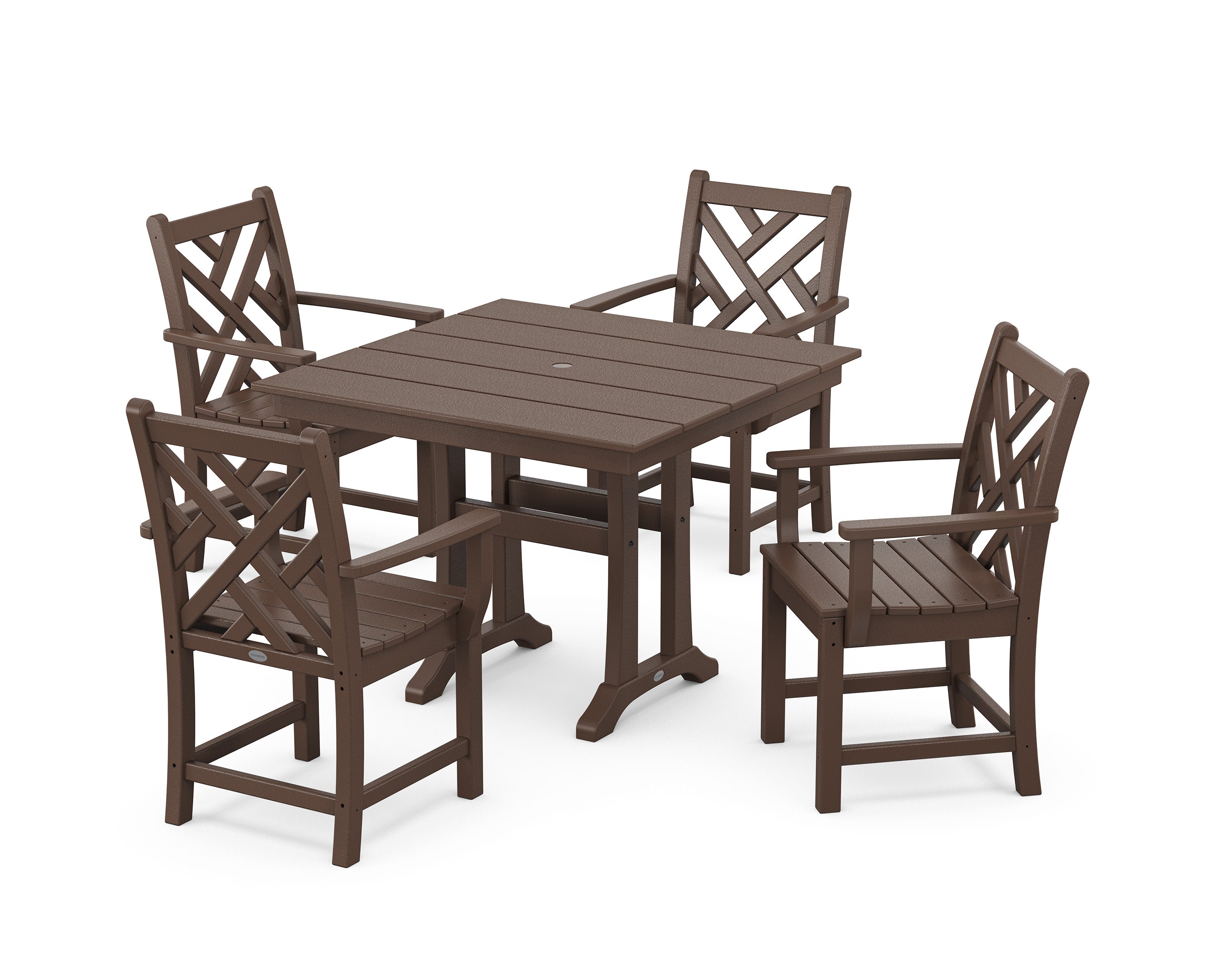 Chippendale 5-Piece Farmhouse Trestle Arm Chair Dining Set in Mahogany